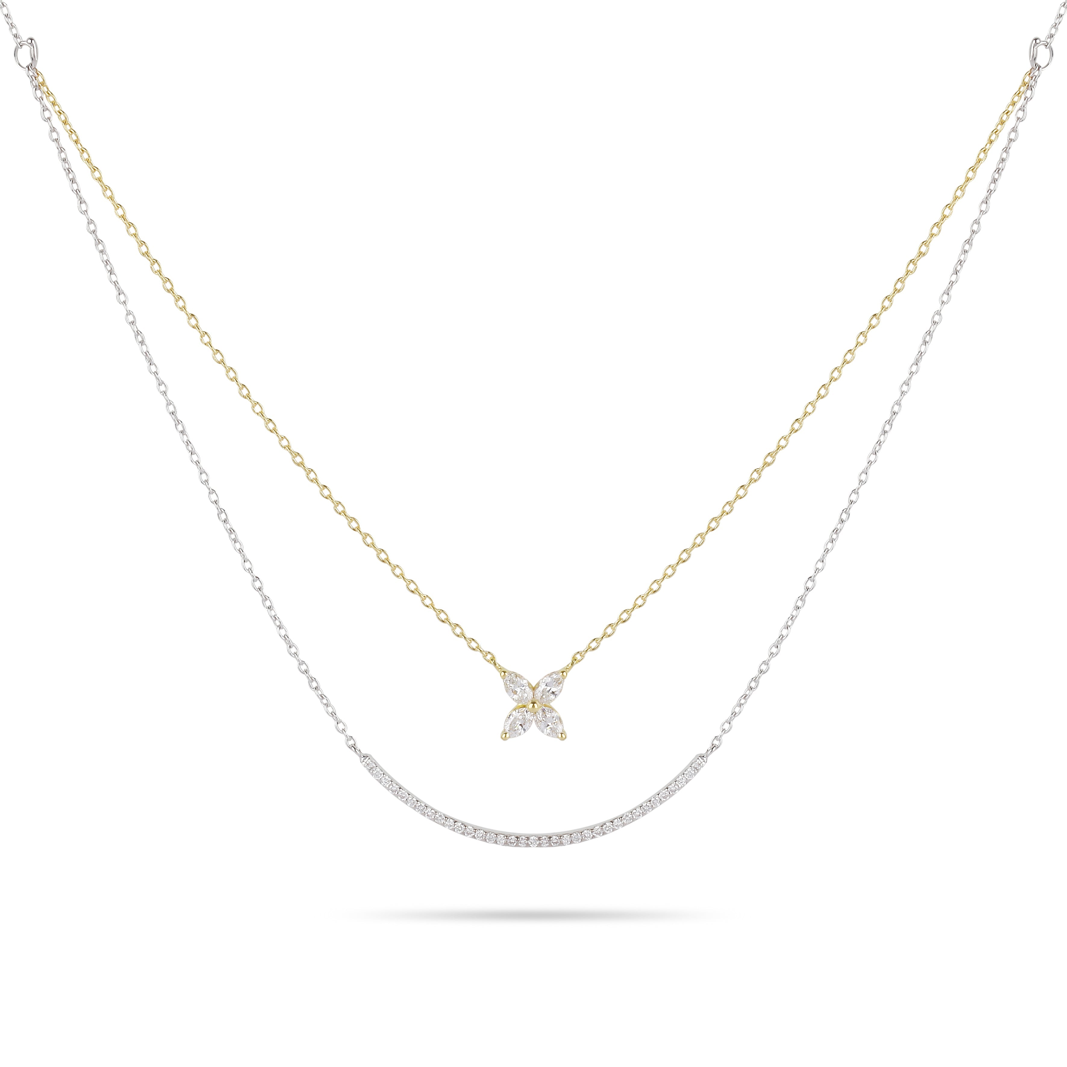 Two-Tone Double Chain Floral Diamond Necklace
