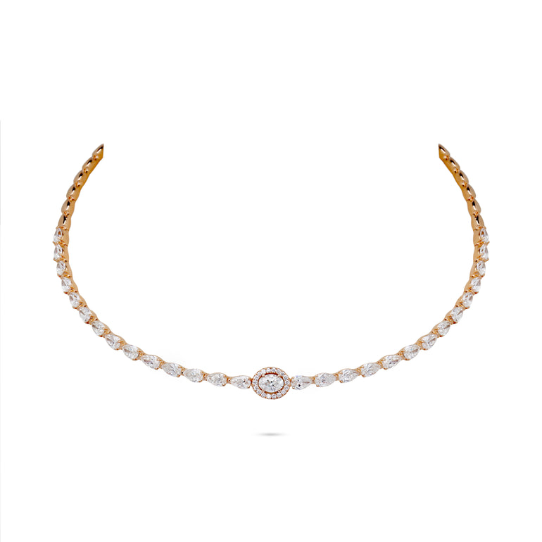 Oval & Pear Accent Diamond Linear Choker | Diamond Necklace | Designer Jewellery Online