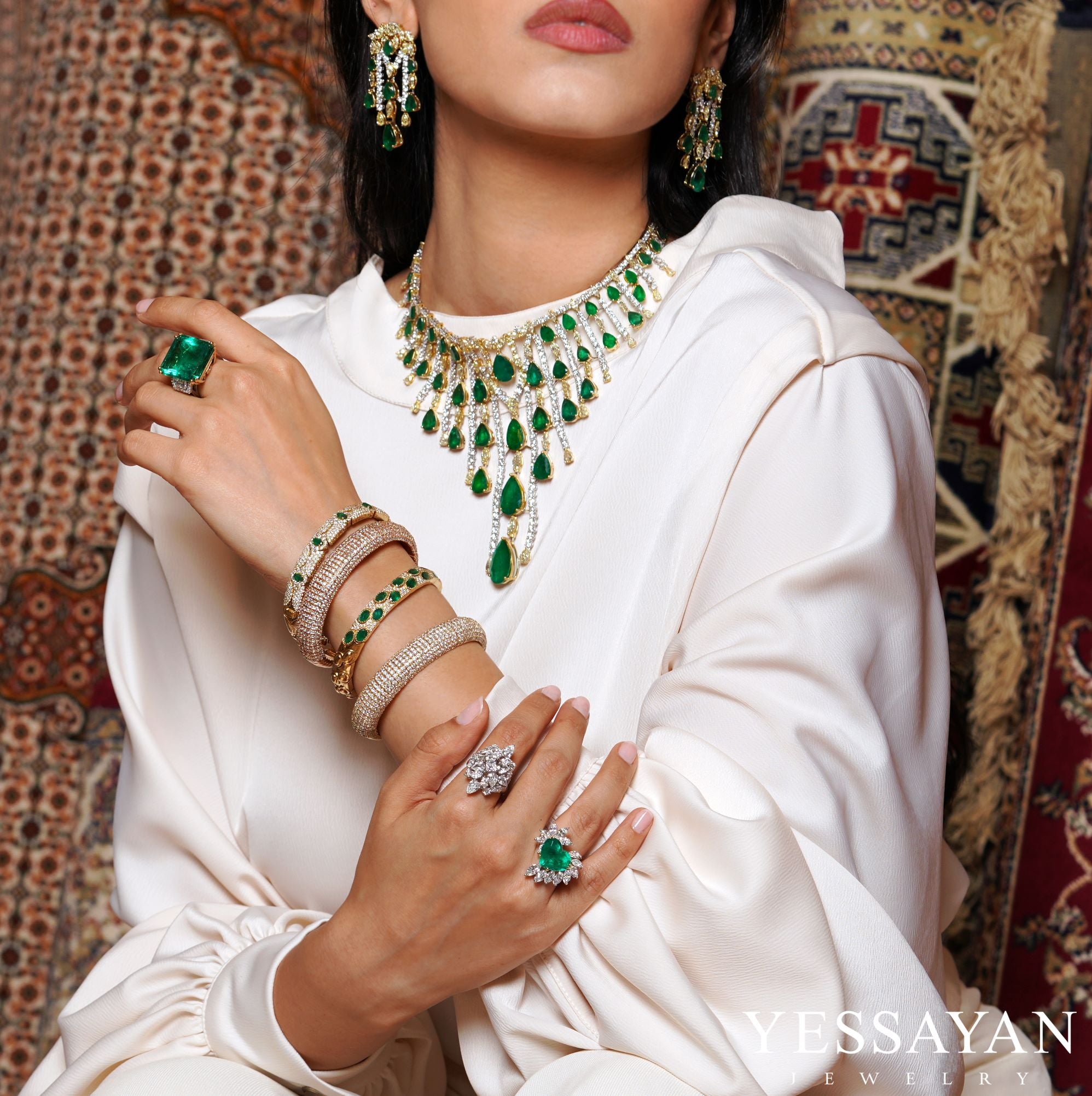 Emerald & Diamond Set | Bracelet And Necklace Set | Earring And Necklace Set