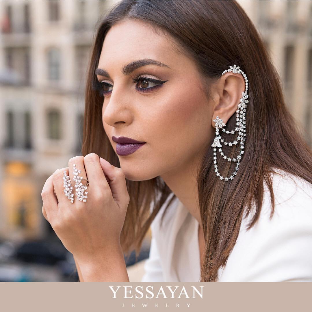 Diamond Cuff Earrings & Ring worn by Valerie Abou Chacra | Diamond Earring | Diamond Ring