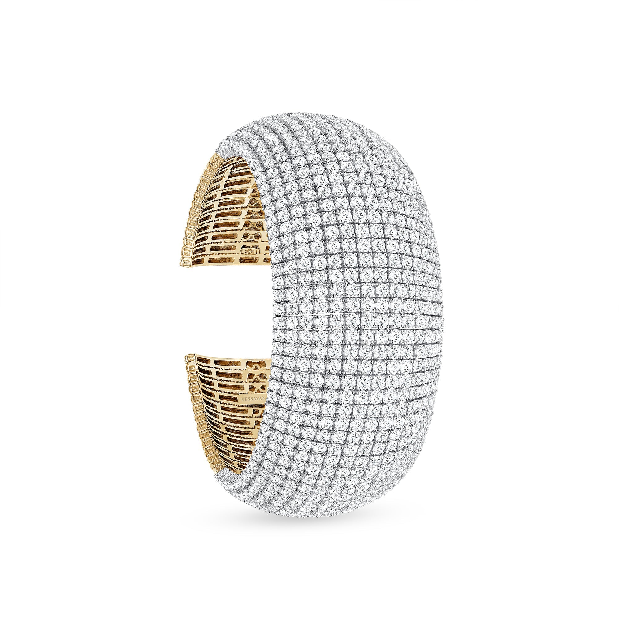 Dabakarov 14KWG Wide Crossover Diamond Cuff Bracelet