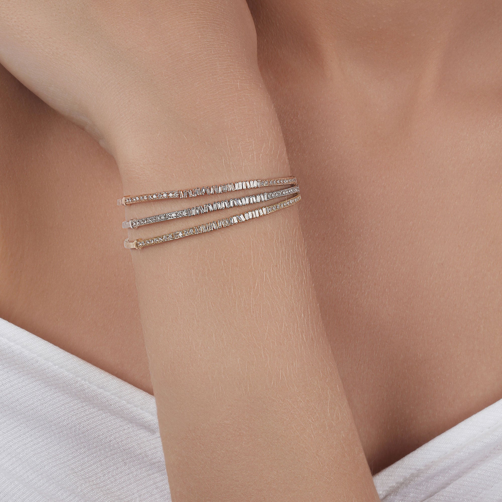  Baguettes & Round Cut Diamond Cuff | Diamond Bracelets