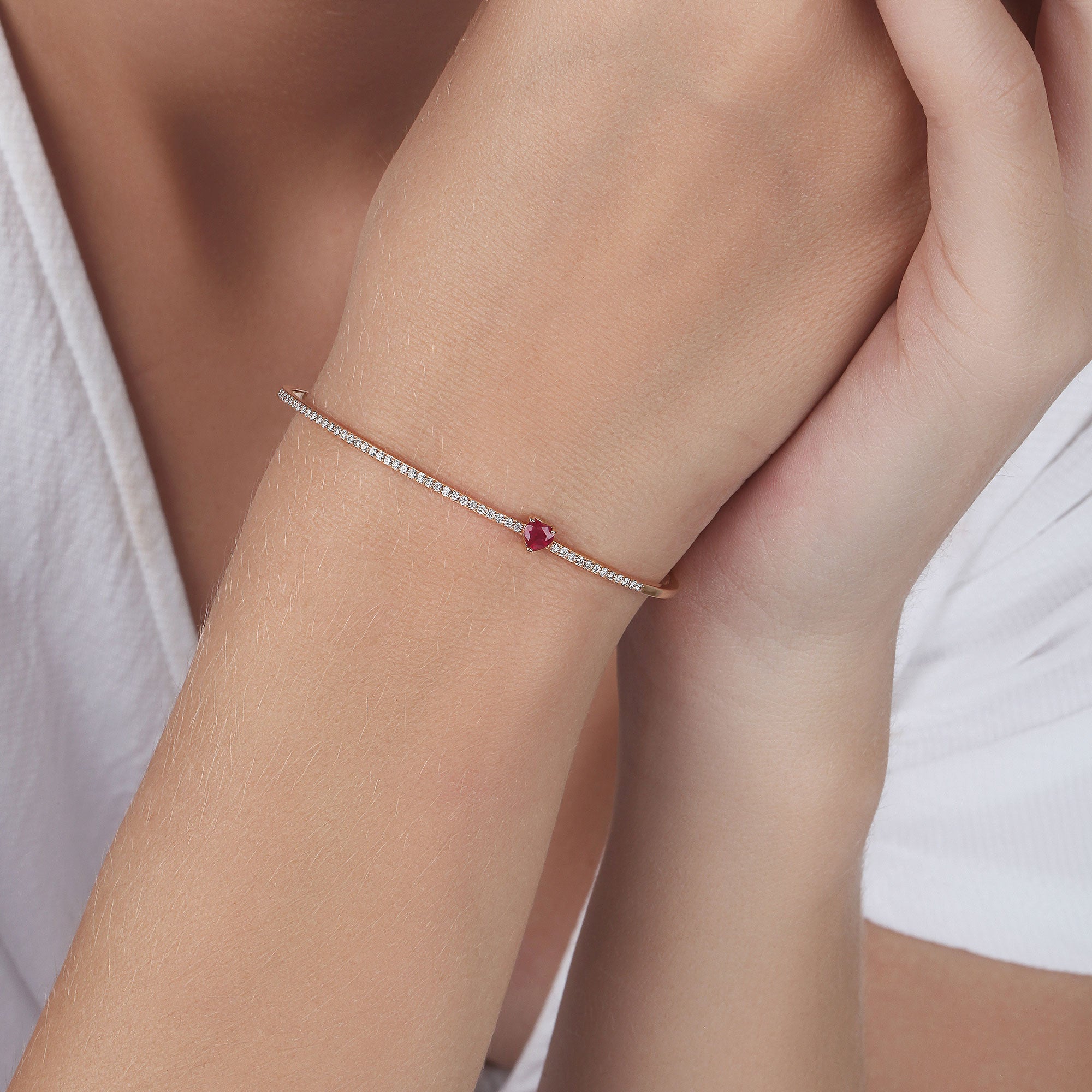 Heart Shape Ruby & Diamond Cuff Bracelet | Jewelry online
