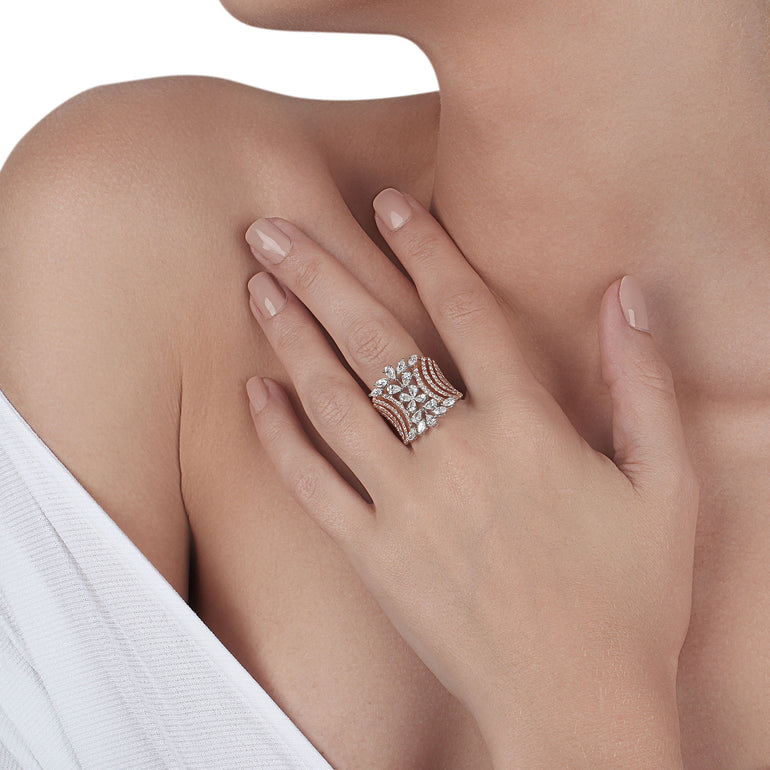 Pear Marquise Shape Diamonds and Rose Gold Ring