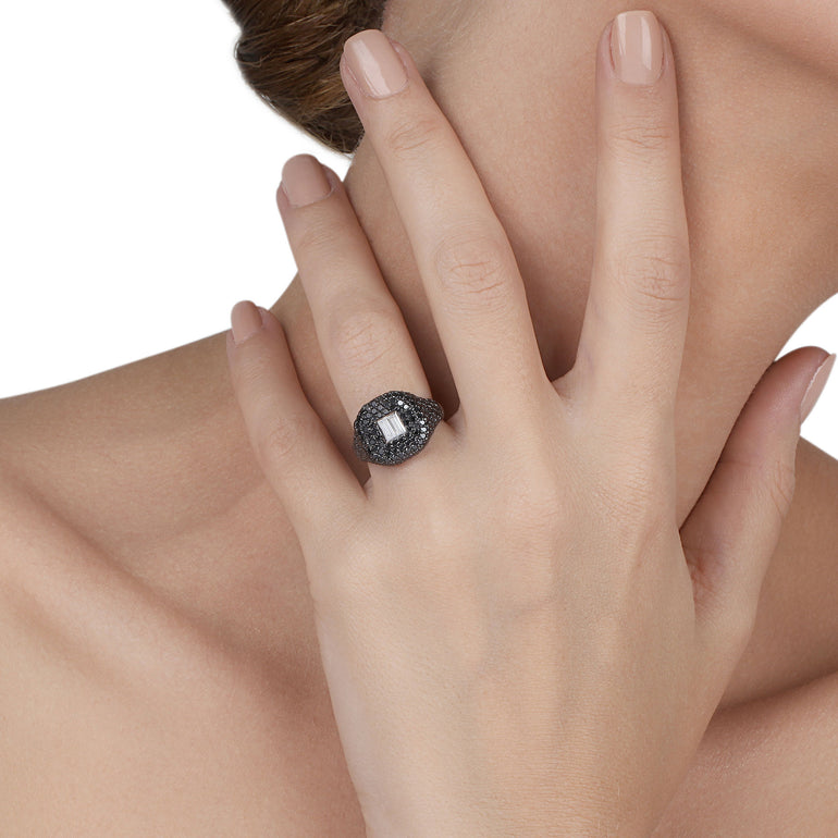 Black Diamonds with Baguette Diamond Center Ring | Jewellery Stores Online | Buy Rings Online
