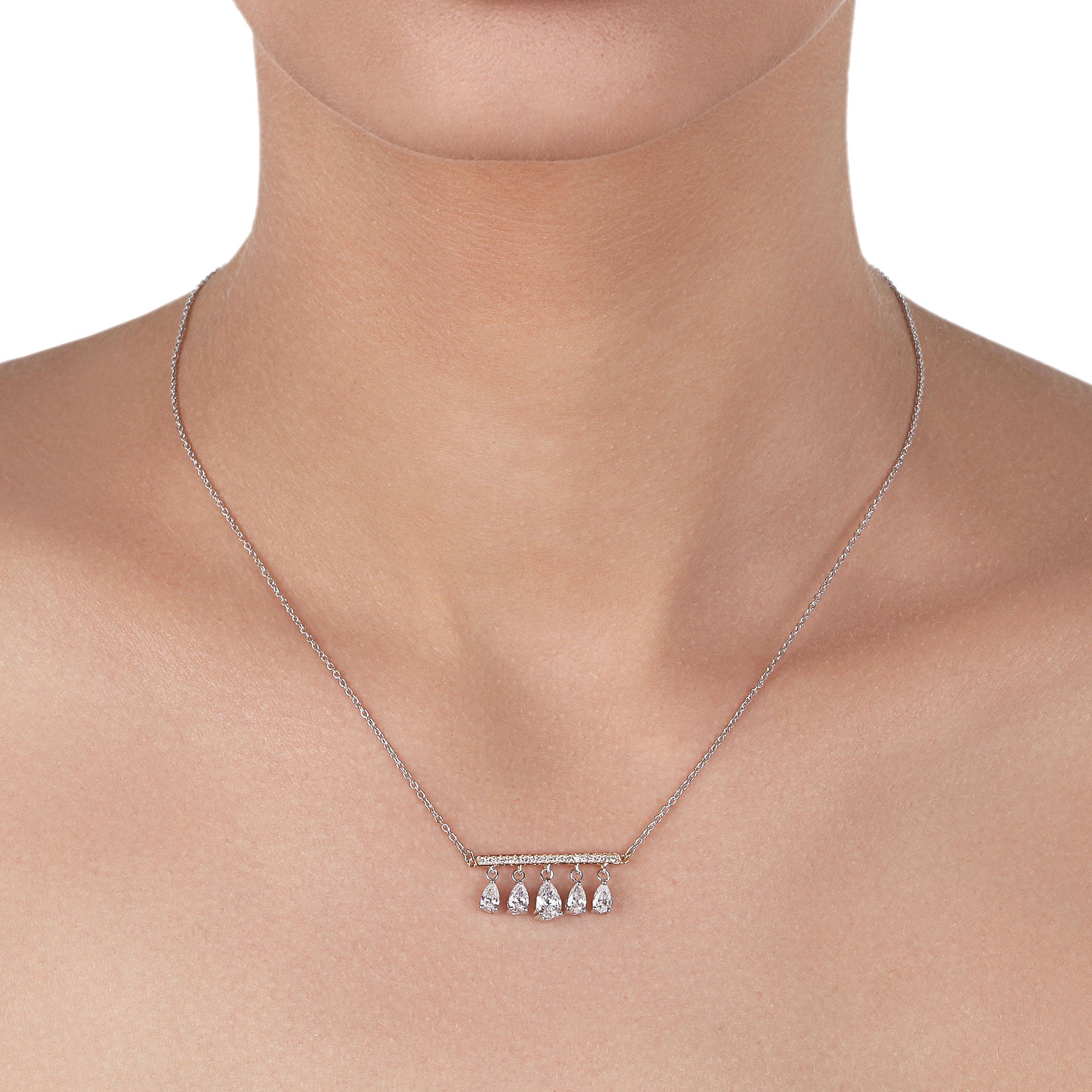 Pear Drops with White & Rose Gold Diamond Necklace | Diamond Necklace | Diamond Necklace Design