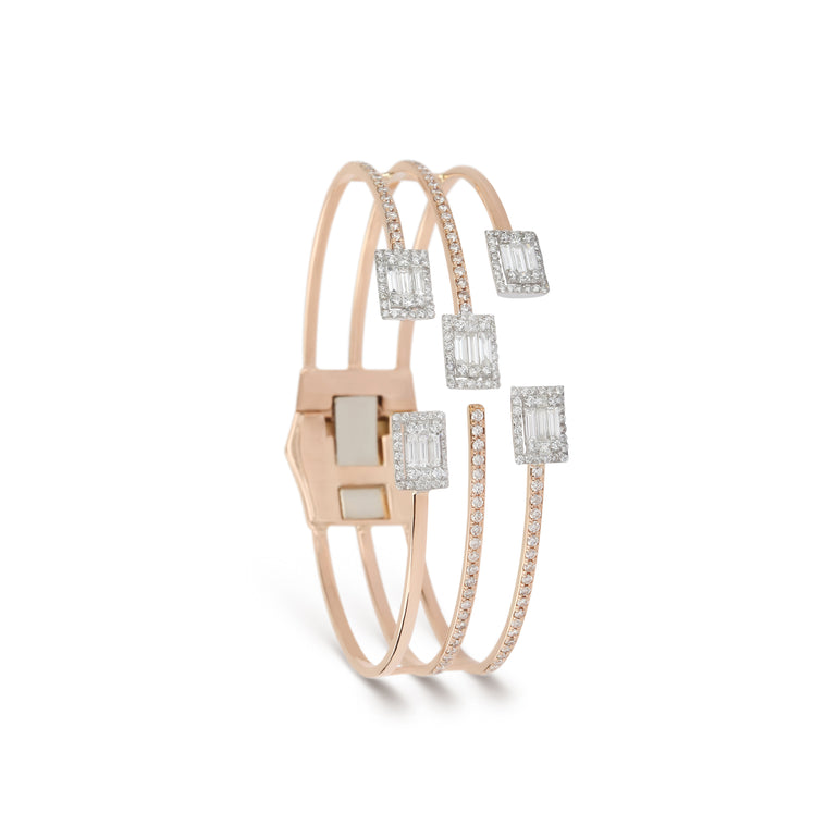 Baguettes & Rose Gold Cuff Bracelet | Diamond Jewelers 
