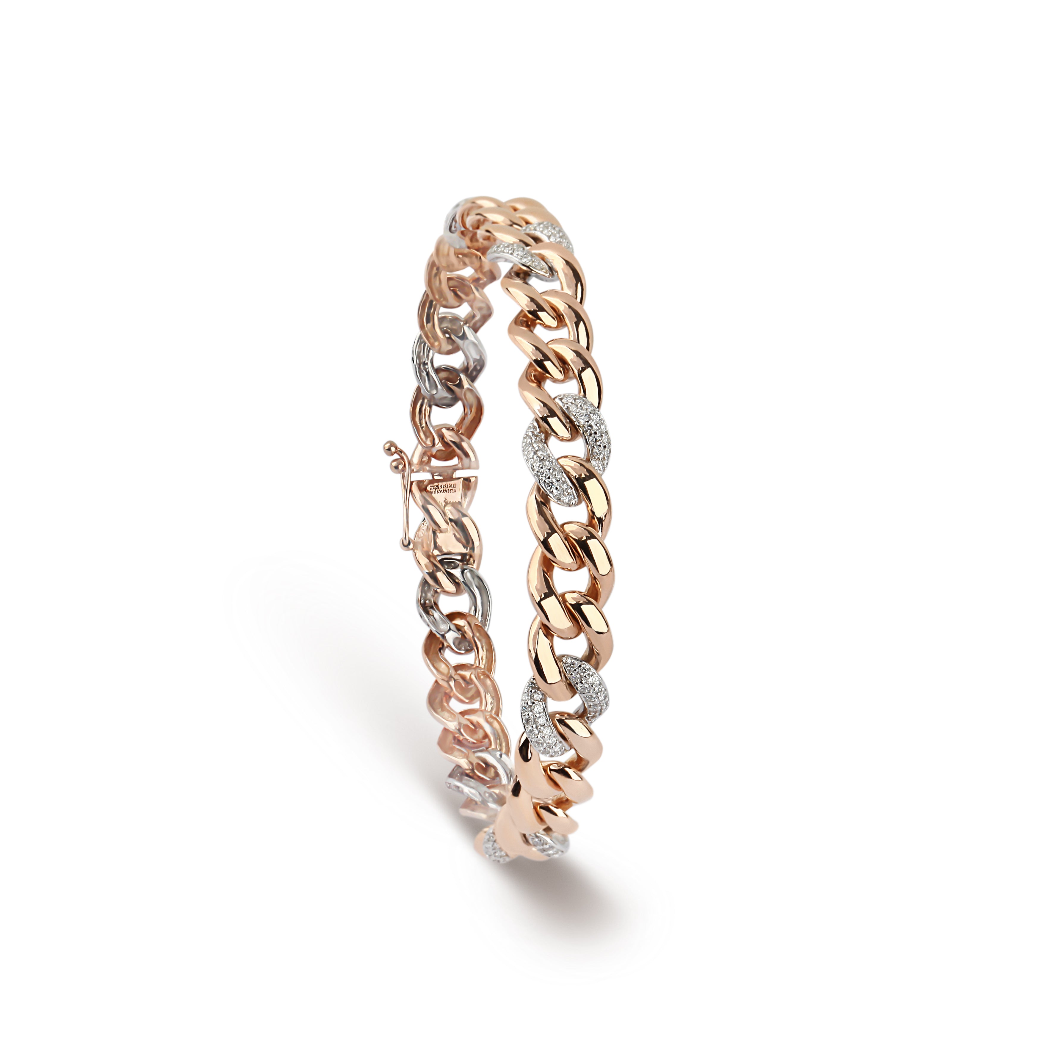 Diamond & Rose Gold Cuban Link Bracelet |  Bridal jewelery set