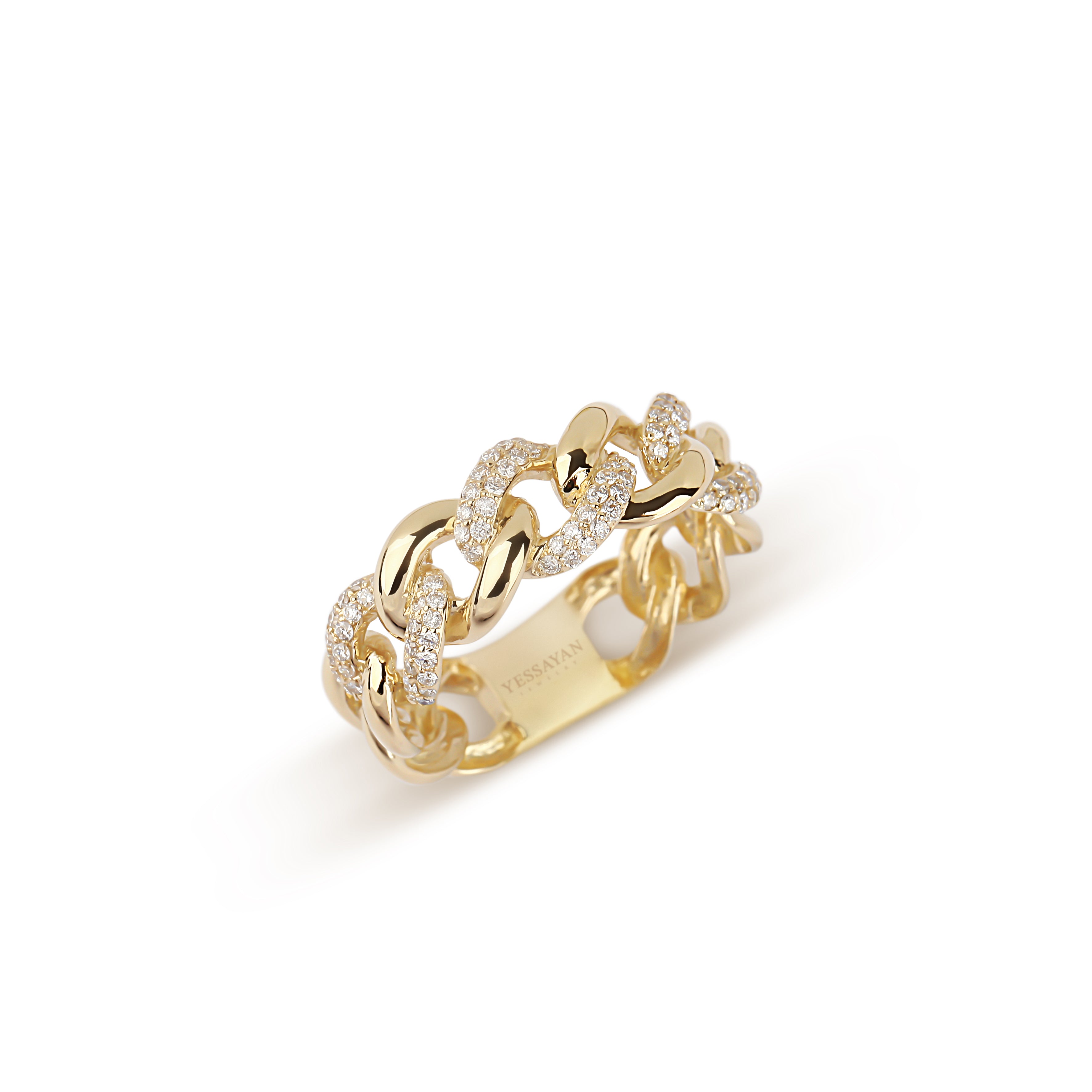 14K Gold Micro Pave Diamond Cuban Link Ring