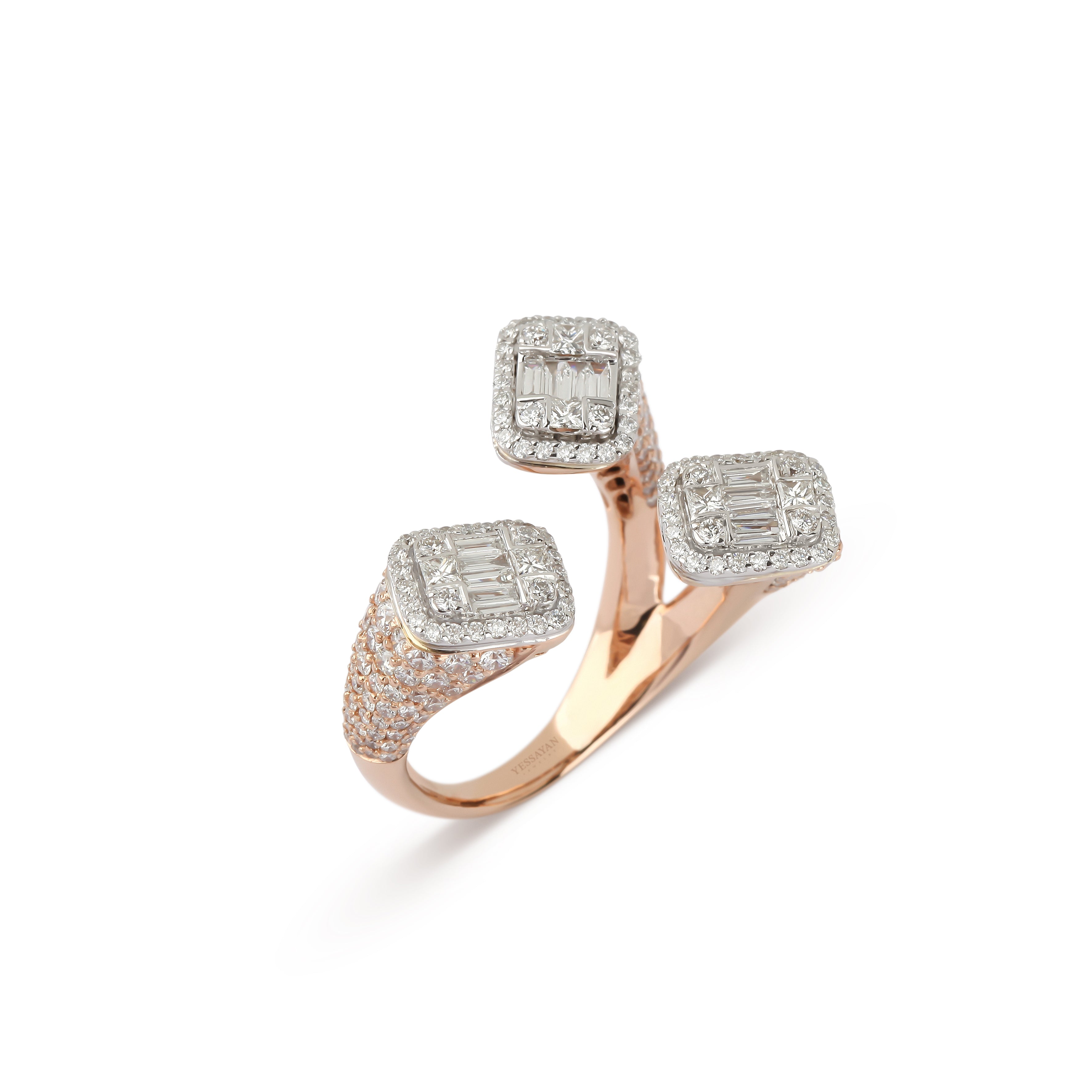 Rose Gold Trio Baguette Illusion Diamond Ring | Bridal jewelery set | Diamond ring