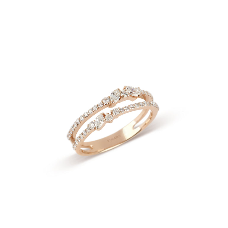 Double Band Rose Gold Marquise & Round Diamond Ring | Online jewelry | Solitaire ring 