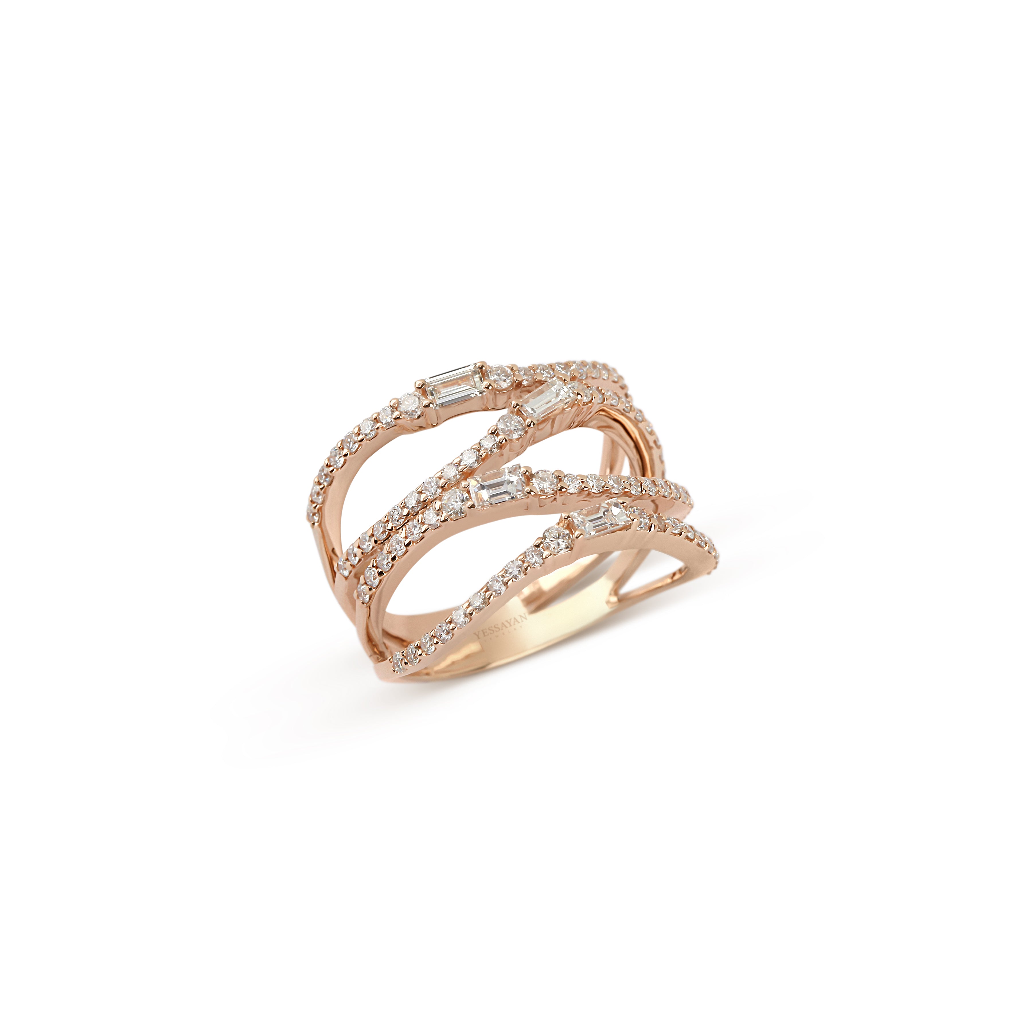 Rose Gold Baguette & Round Diamond Ring | Jewelry shops online | Wedding ring 