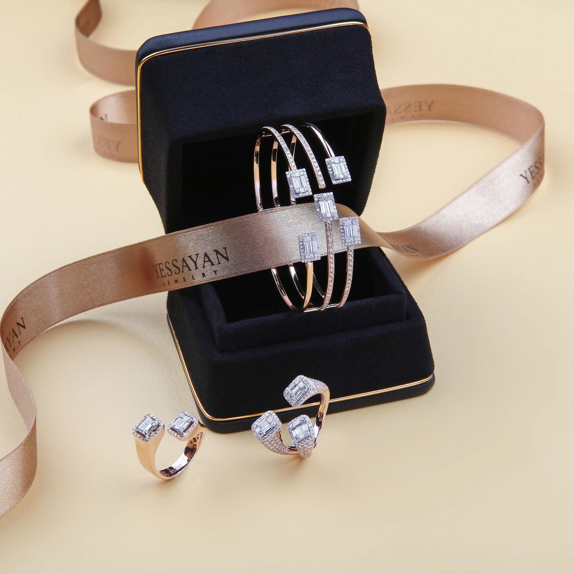 Baguettes & Rose Gold Cuff Bracelet | Jewelry store