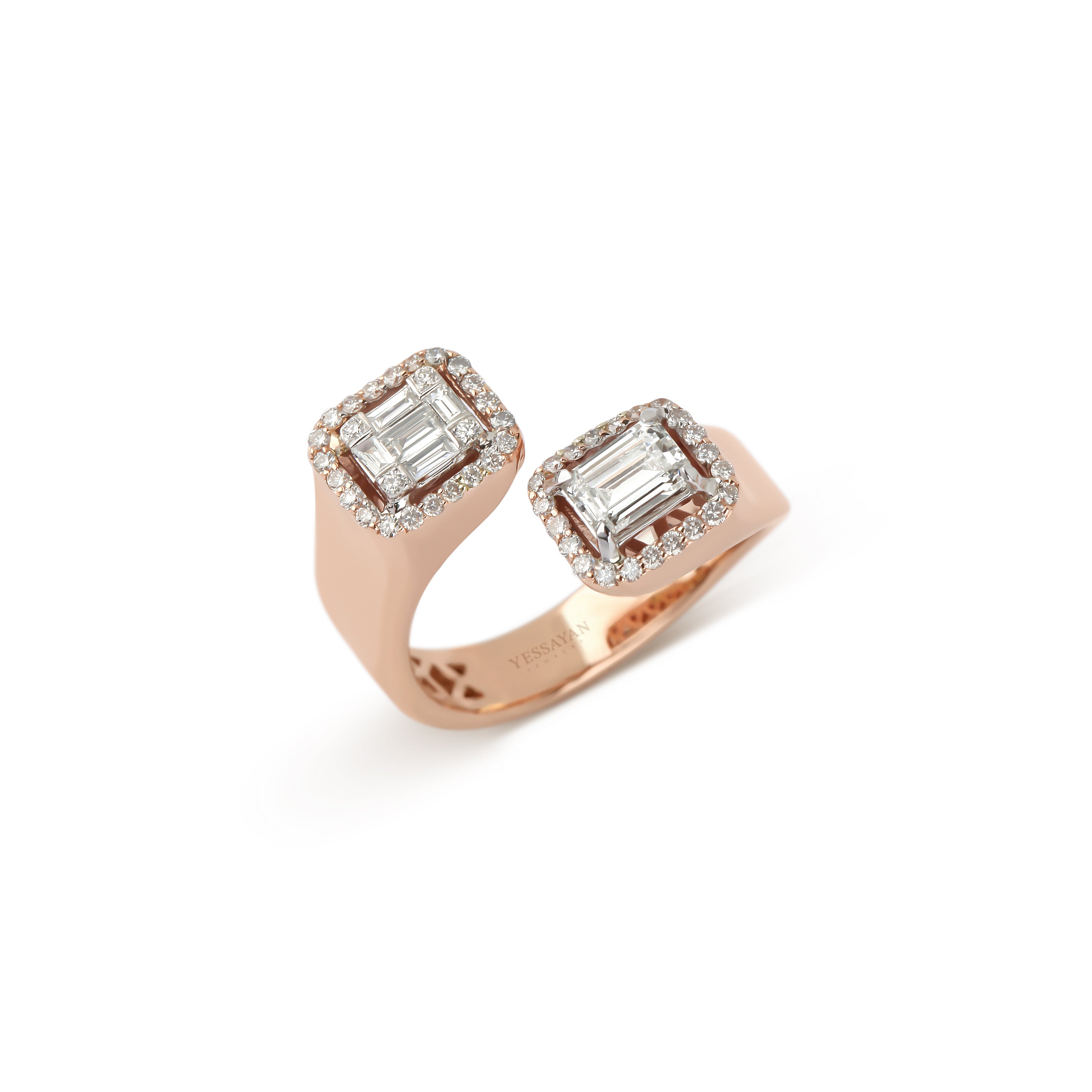 Rose Gold Double Baguettes Illusion Diamond Ring | Jewelry online | Solitaire ring | best jewelry online