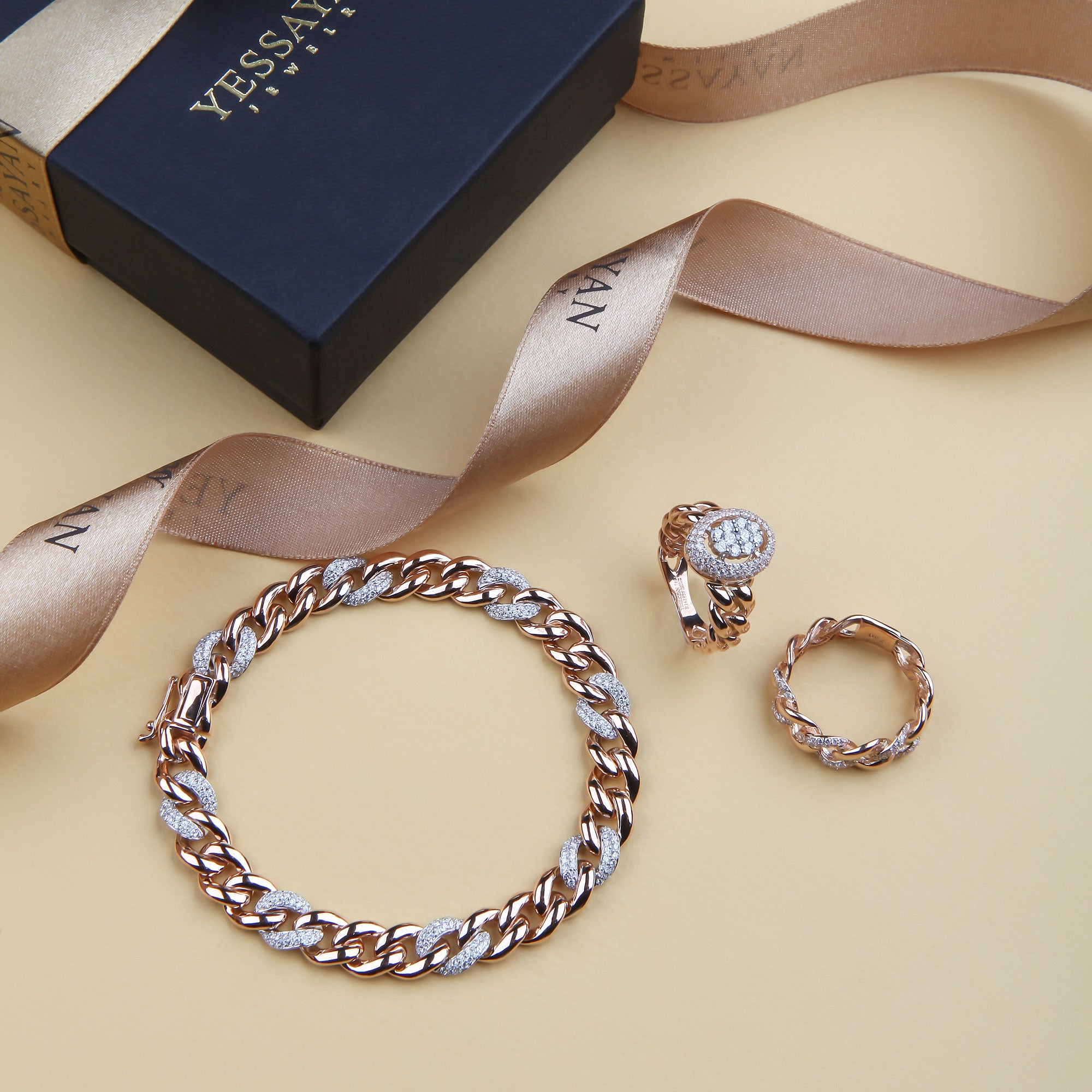 Diamond & Rose Gold Cuban Link Bracelet | Online Store