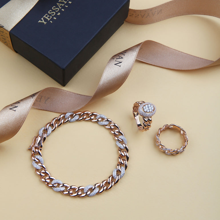 Cuban Link Diamond Ring | Solitaire ring | Bridal jewelery set 