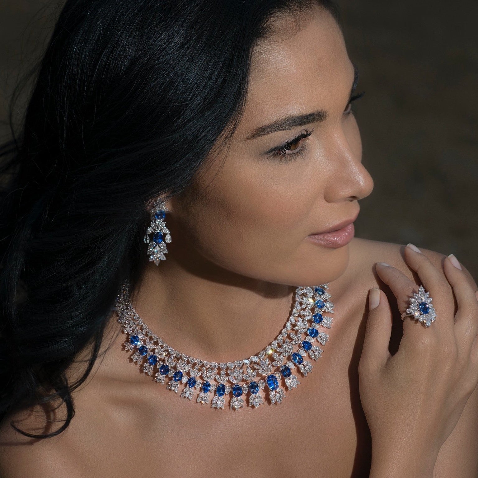 Sapphire & Diamond Royal Set | Diamond Necklace Set Online 