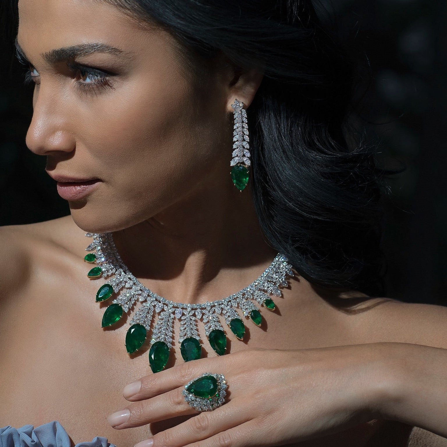 Pear Shape Emerald & Diamond Set | Designer Jewellery Online