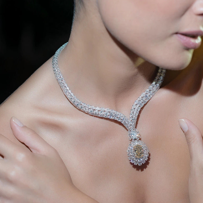 Oval Cut Fancy Yellow Diamond Necklace | Buy Diamond Necklace Online