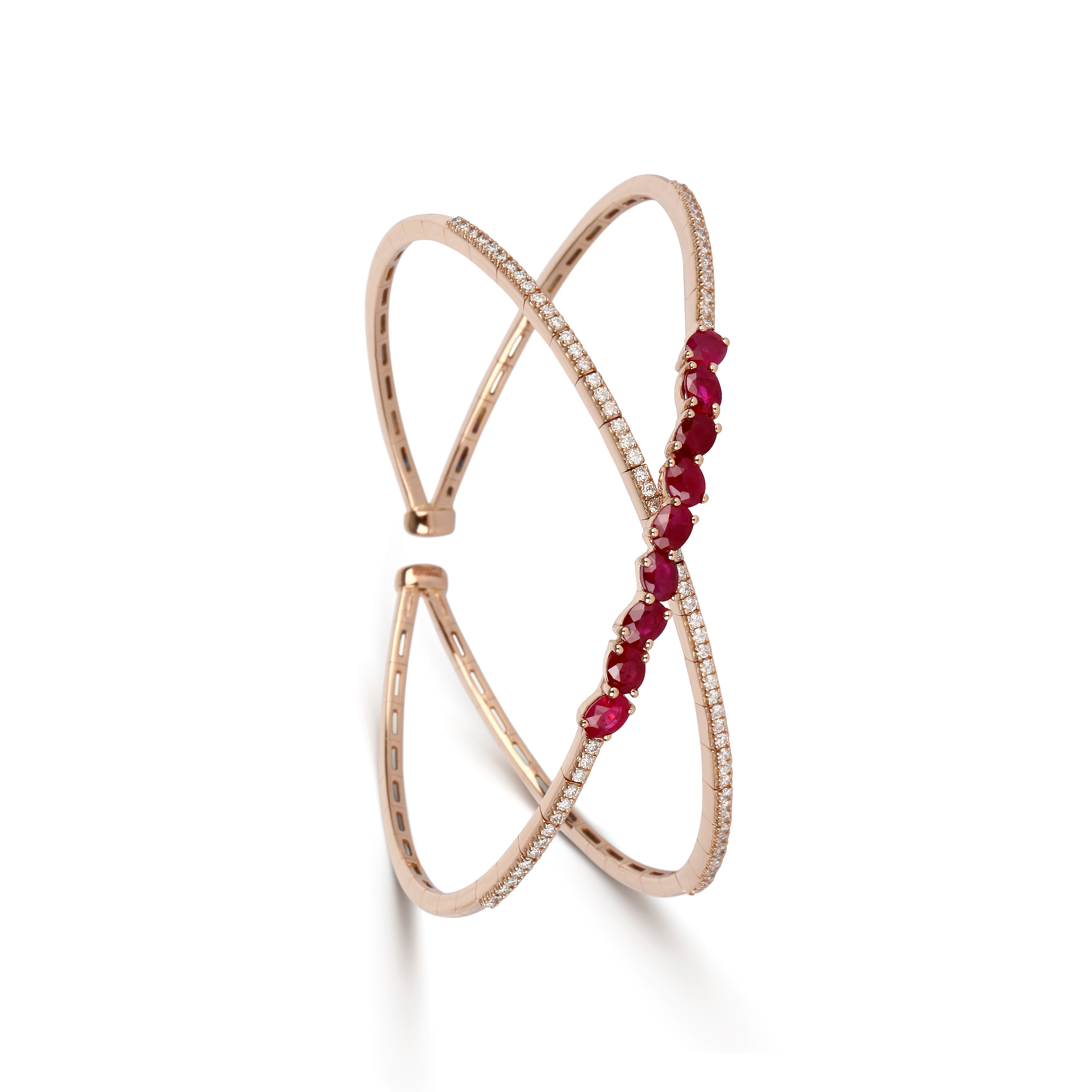 Crossover Ruby & Diamond Cuff Bracelet | Best Jewellery Stores | Bracelet Design