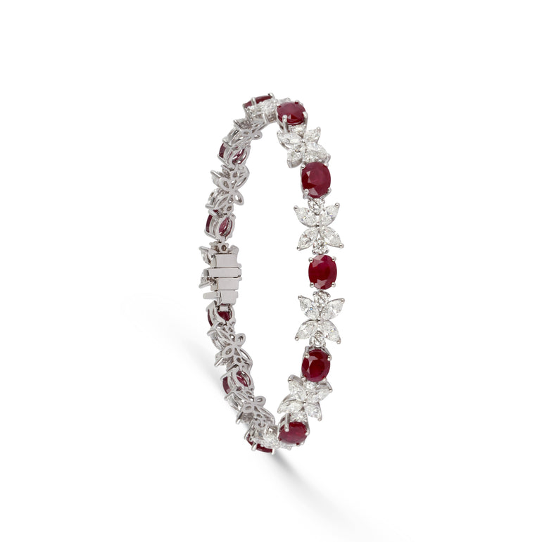 Ruby & Diamond Patterned Link Bracelet | Bracelet Design | Buy Jewellery Online