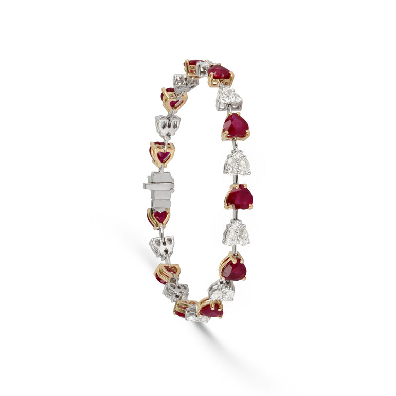 Two-Tone Ruby & Diamond Link Bracelet | Best Jewellery Stores | Bracelet Design