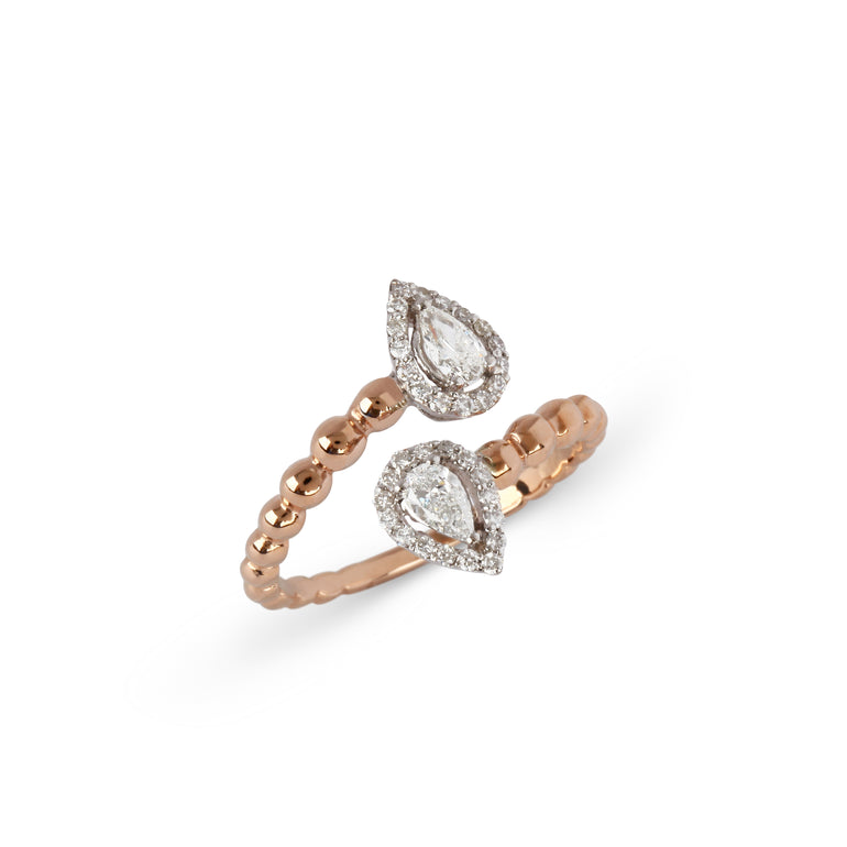 Two-Tone Double Pear Diamond Beaded Ring | Diamond Ring | Jewellery Design