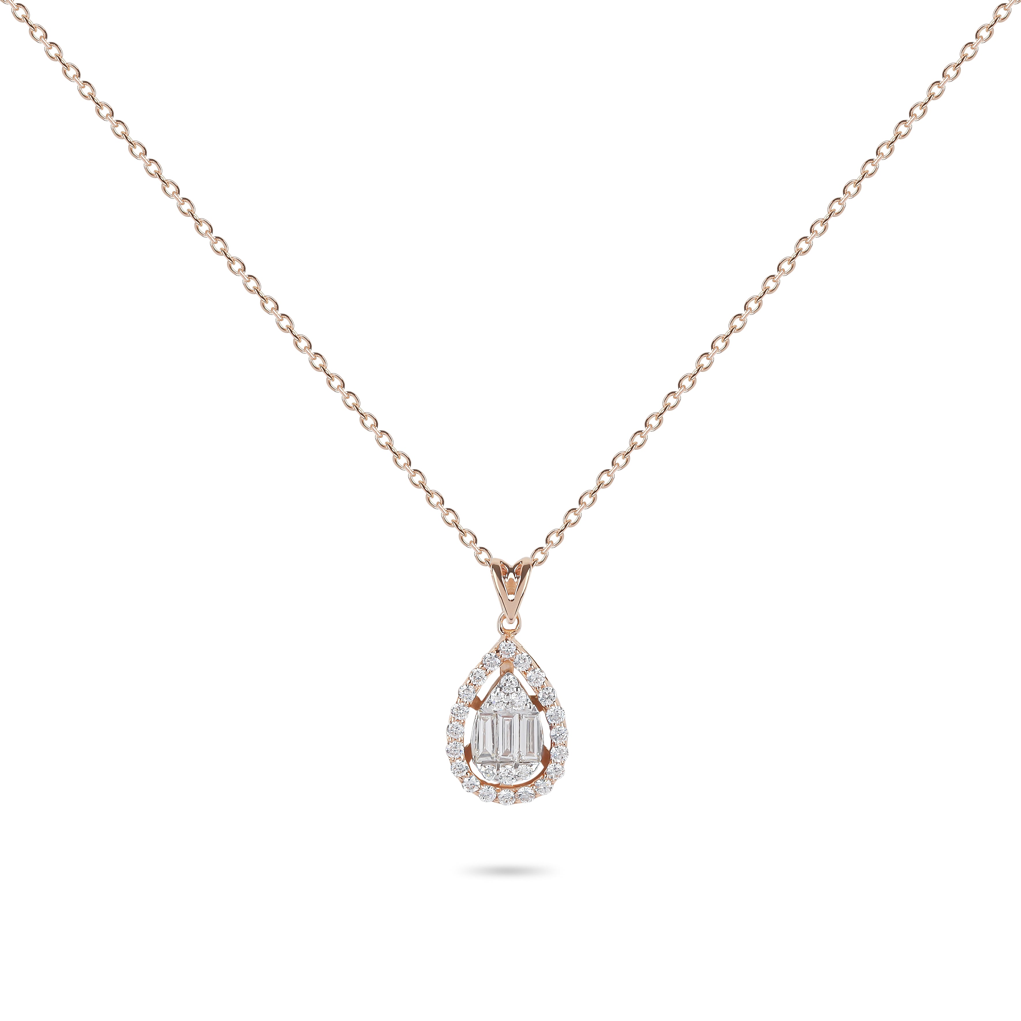 Rose Gold Baguette Diamonds with Frame Necklace | Diamond Necklace | Buy Diamond Necklace Online