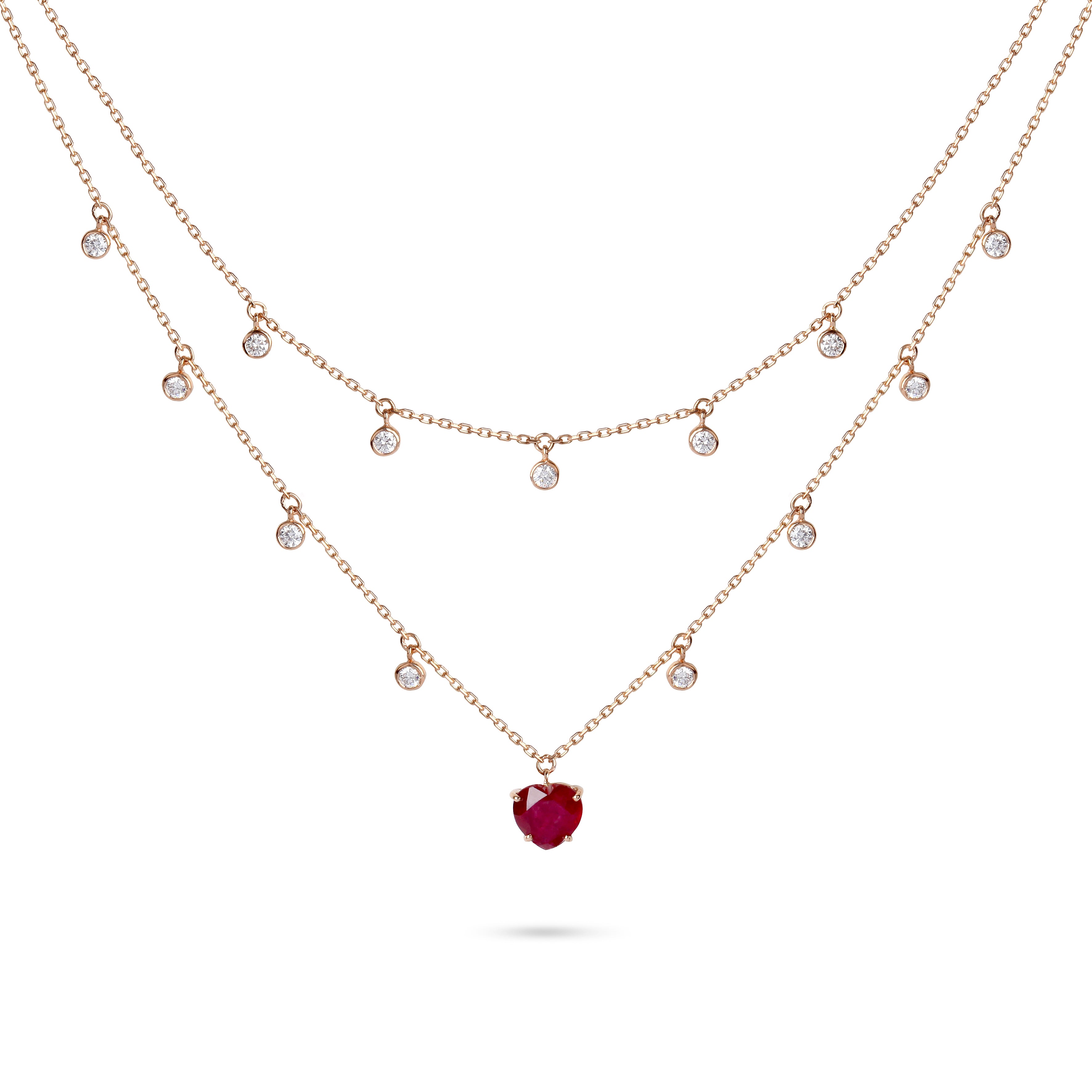 Heart Ruby & Diamond Double Layer Charm Necklace | Diamond Necklace | Jewellery Design