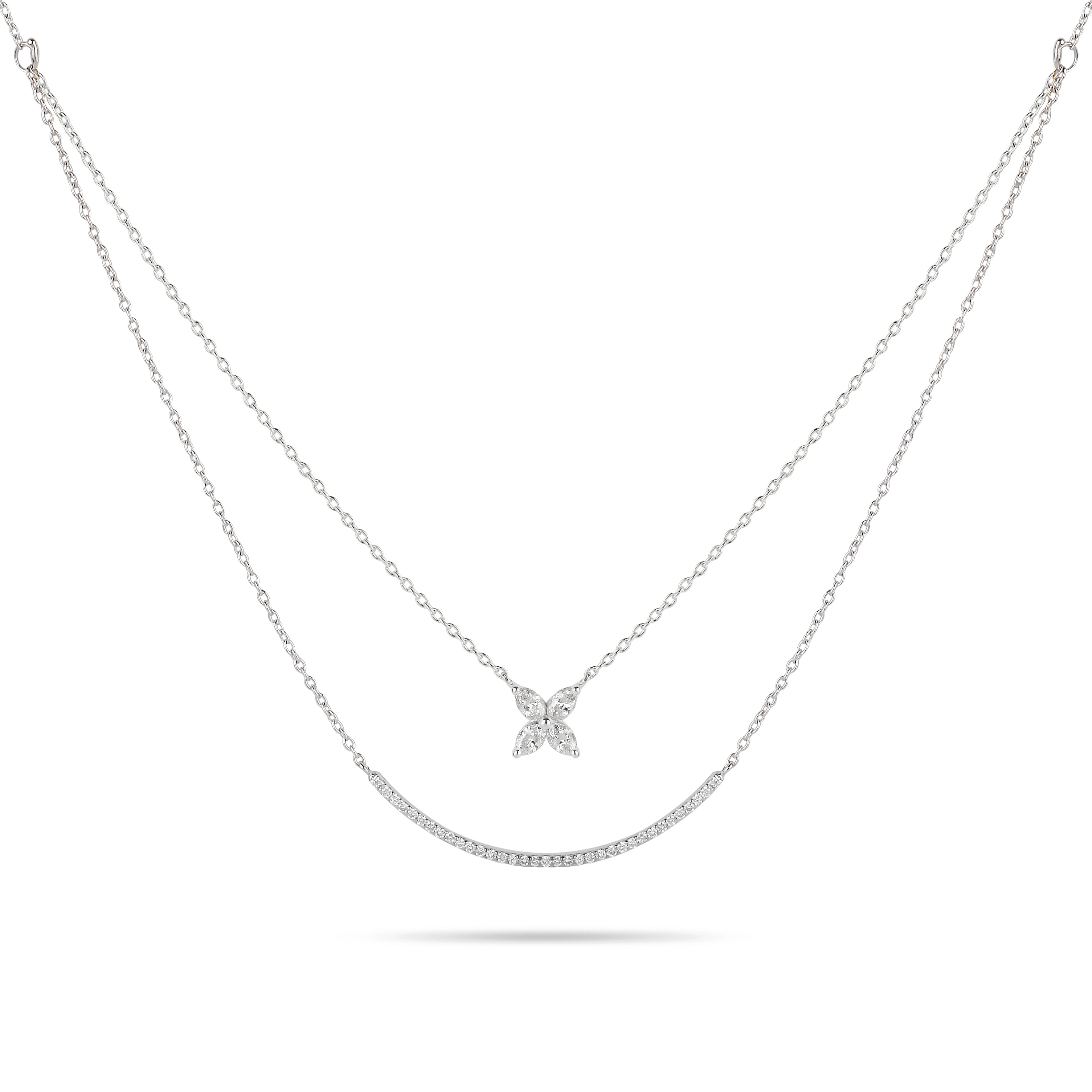 Two-Tone Double Chain Floral Diamond Necklace