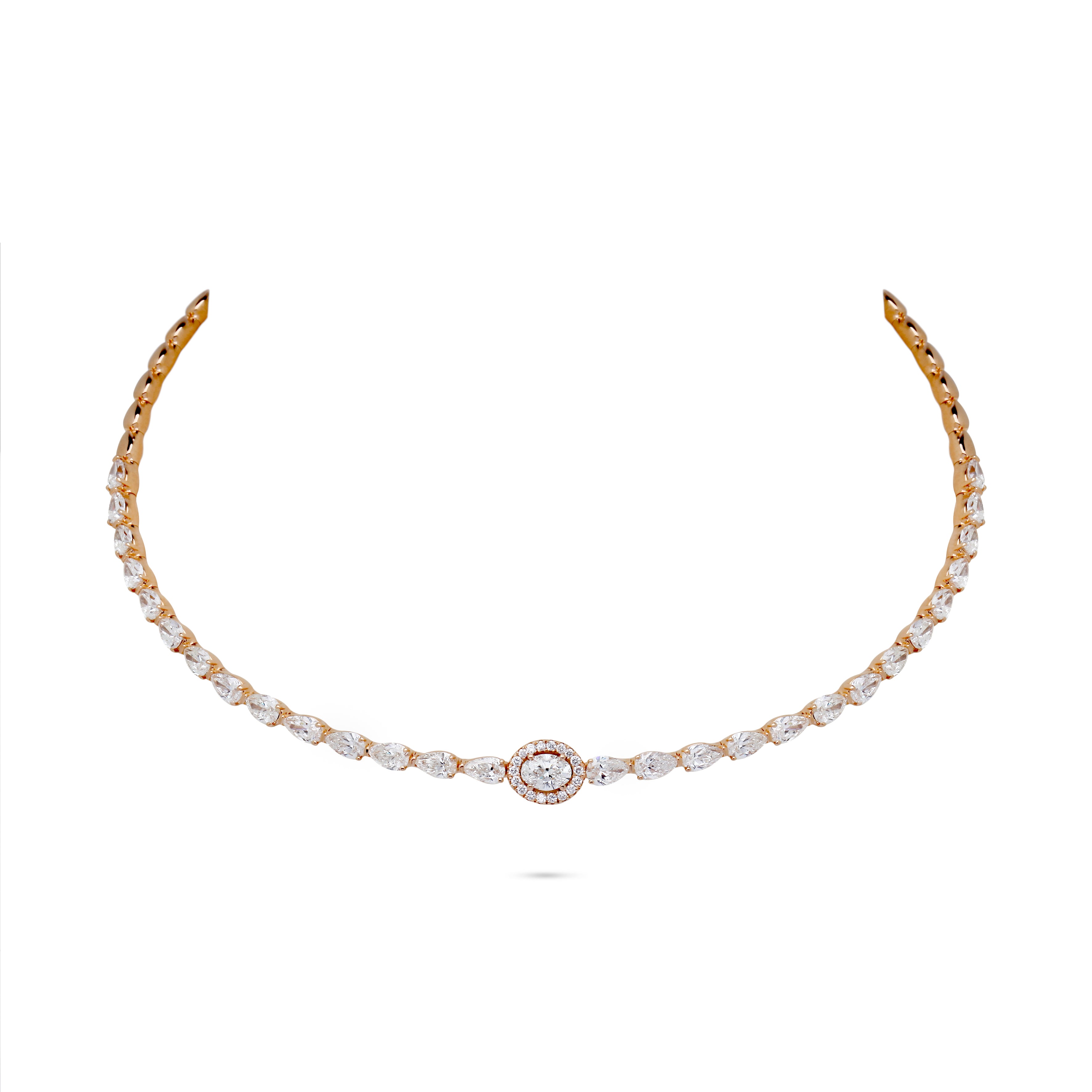 Oval & Pear Accent Diamond Linear Choker | Diamond Necklace | Designer Jewellery Online
