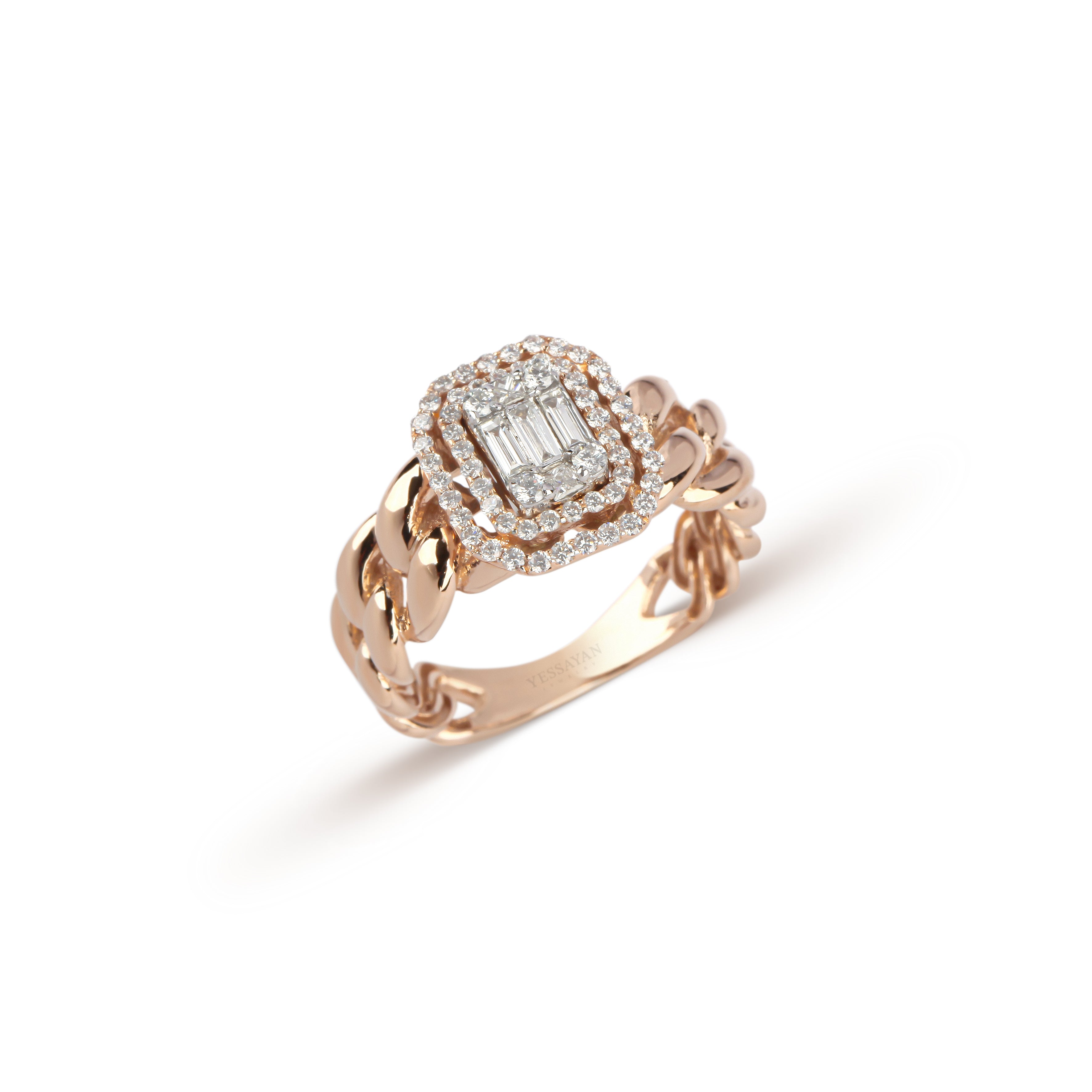 Rose Gold Double Frame Chain Diamond Ring | jewellery store | jewellery stores online