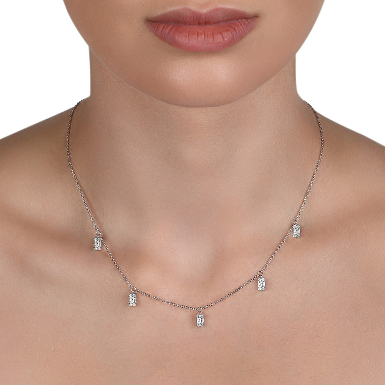 Drop Baguette Diamond Charm Necklace | Designer Jewellery Online