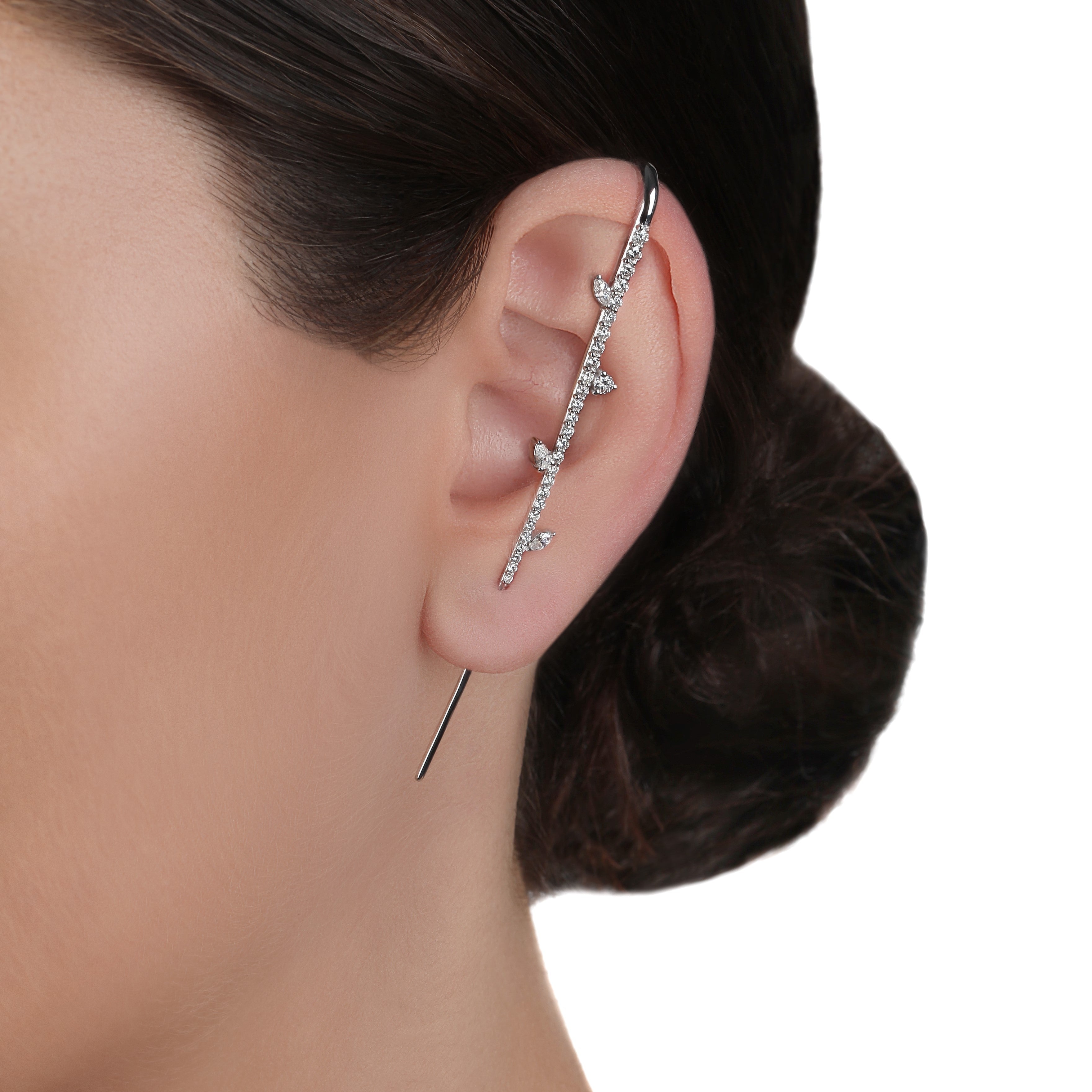 Single Side Long Thin Bar Ear Cuff Diamond Earring | Shop online