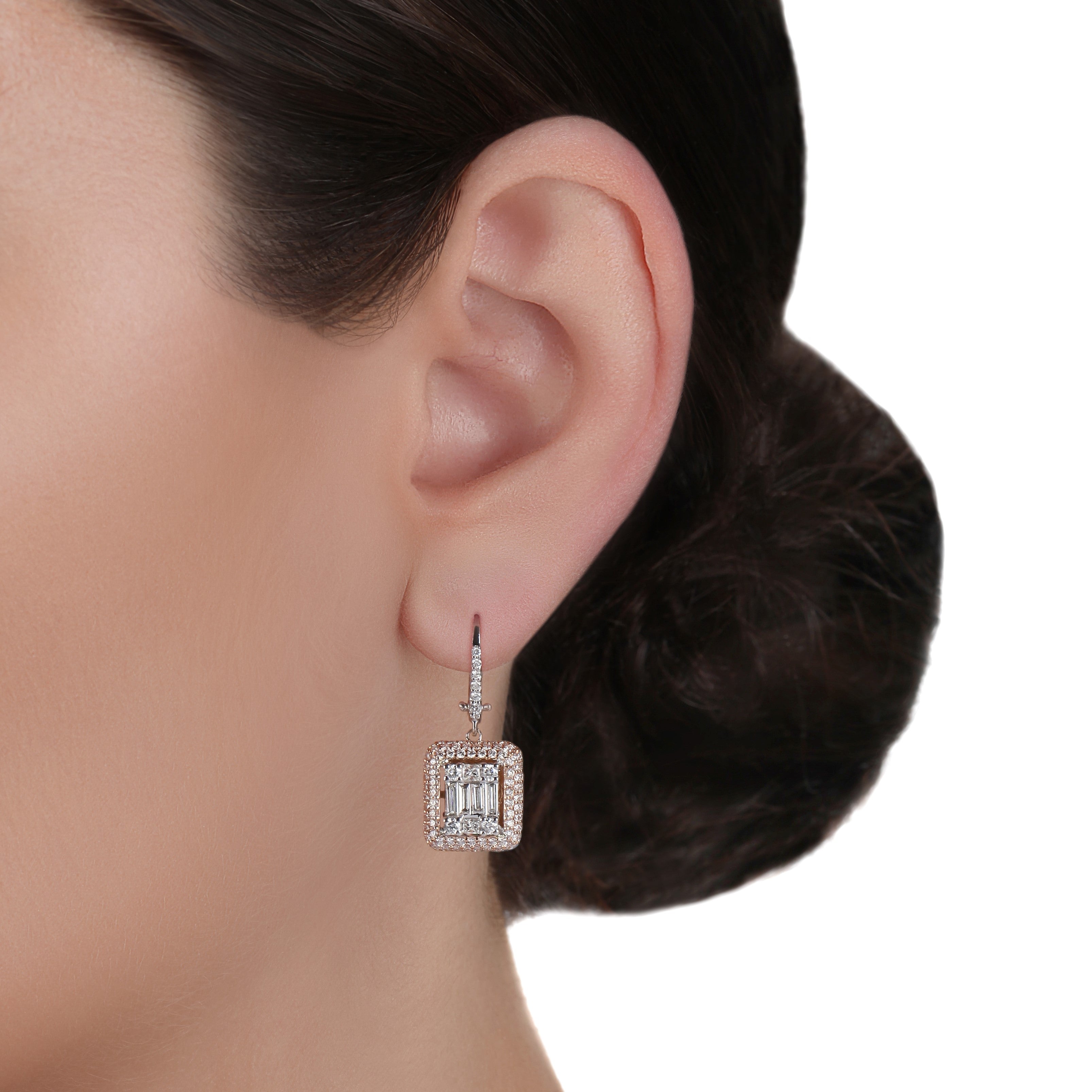 Two-Tone & Illusion Diamond Drop Earrings | Online Diamond Store 