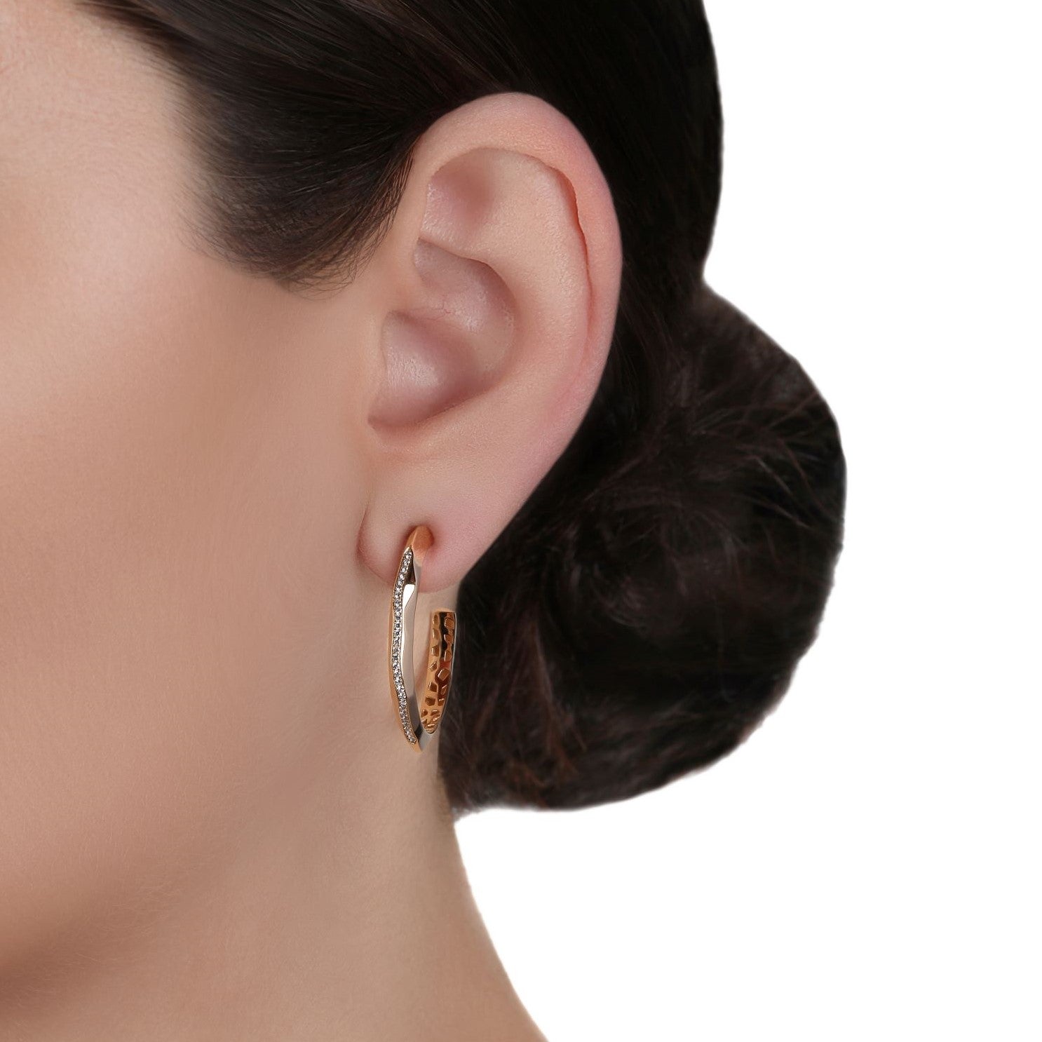 Diamond Linear Rose Gold Hoop Earrings | Diamond Earring