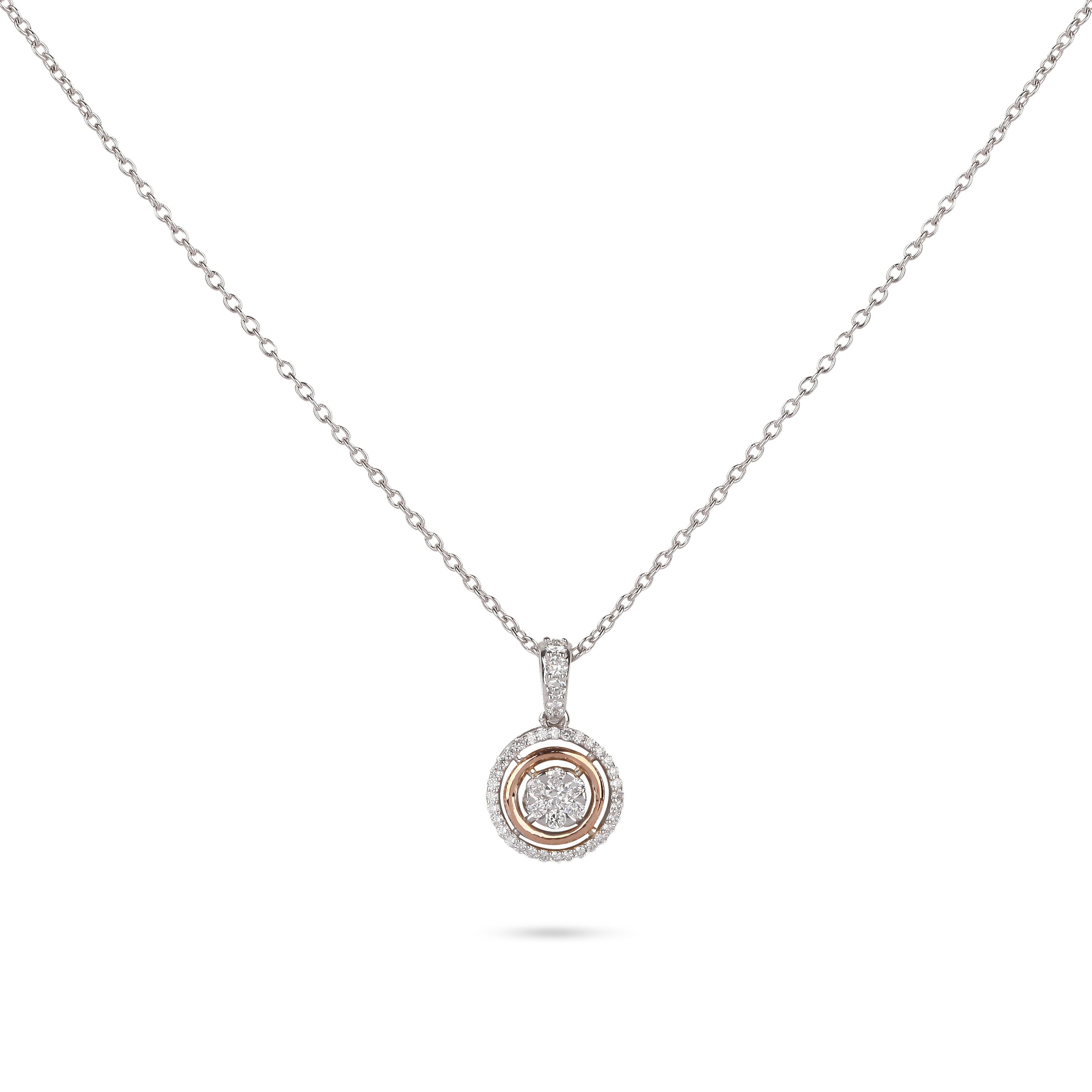 Two-Tone Double Frame Illusion Diamond Necklace | Diamond Gold Necklace