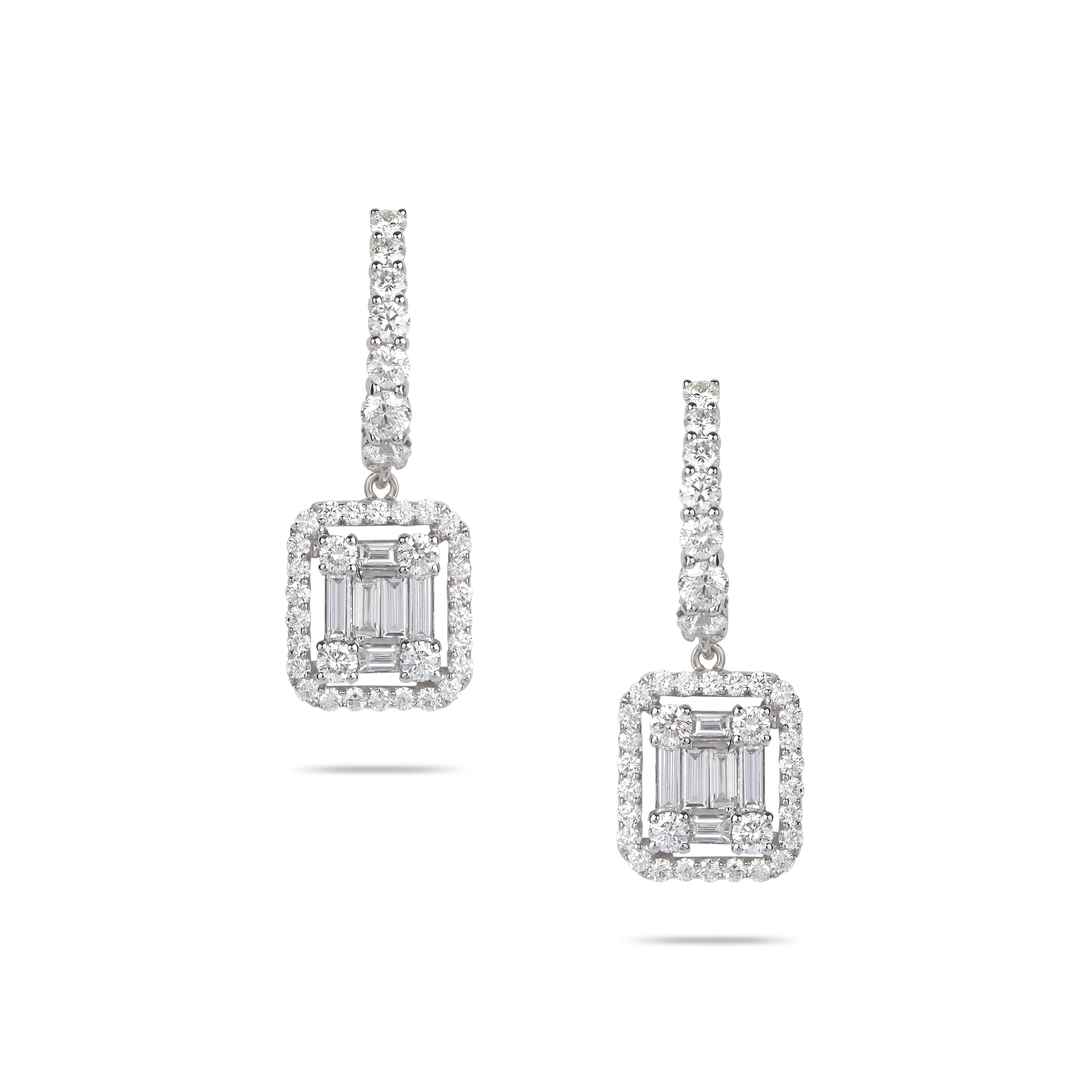 18K White Gold 16.00ctw Marquise and Baguette Diamond Leaf Chandelier Drop  and Dangle Stud Earrings - 14Z1HA