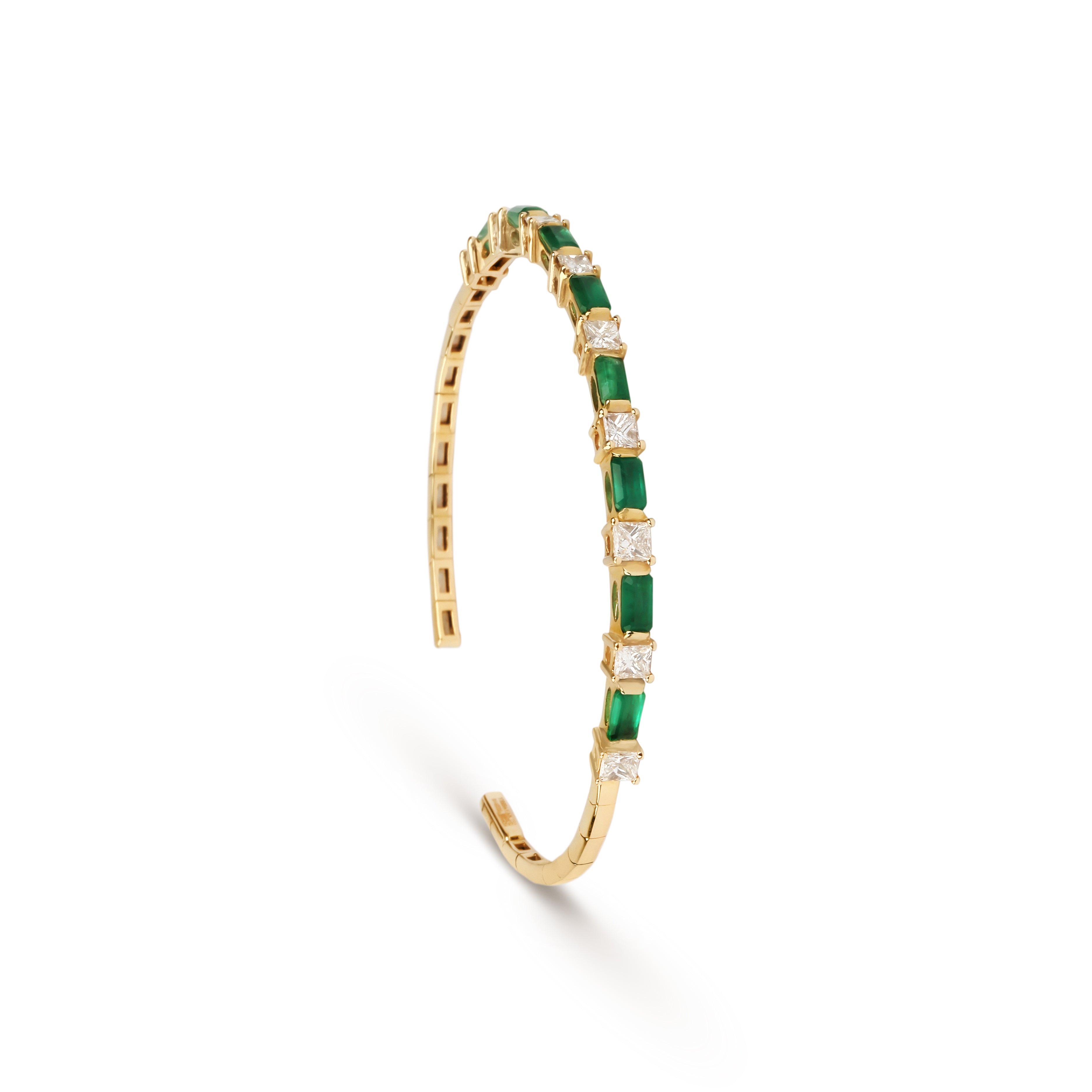 Emeralds & Princess Cut  Diamond Cuff | Buy bracelet online 