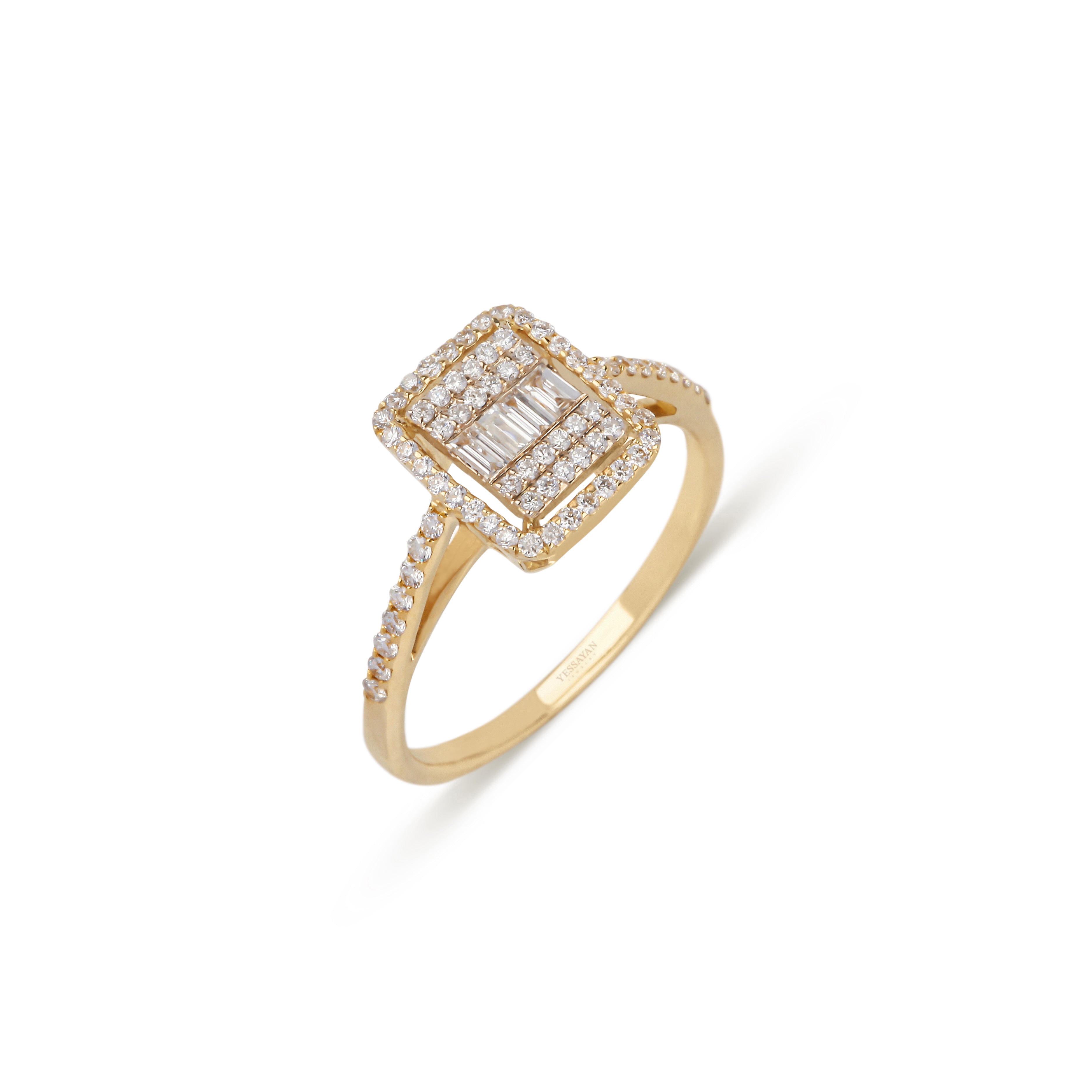 Baguettes & Round Diamonds Yellow Gold Ring | diamond ring | jewellery stores online