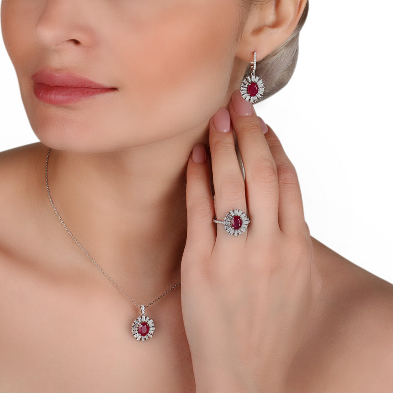 Baguette Frame Ruby Diamond Earrings | Diamond earring shop