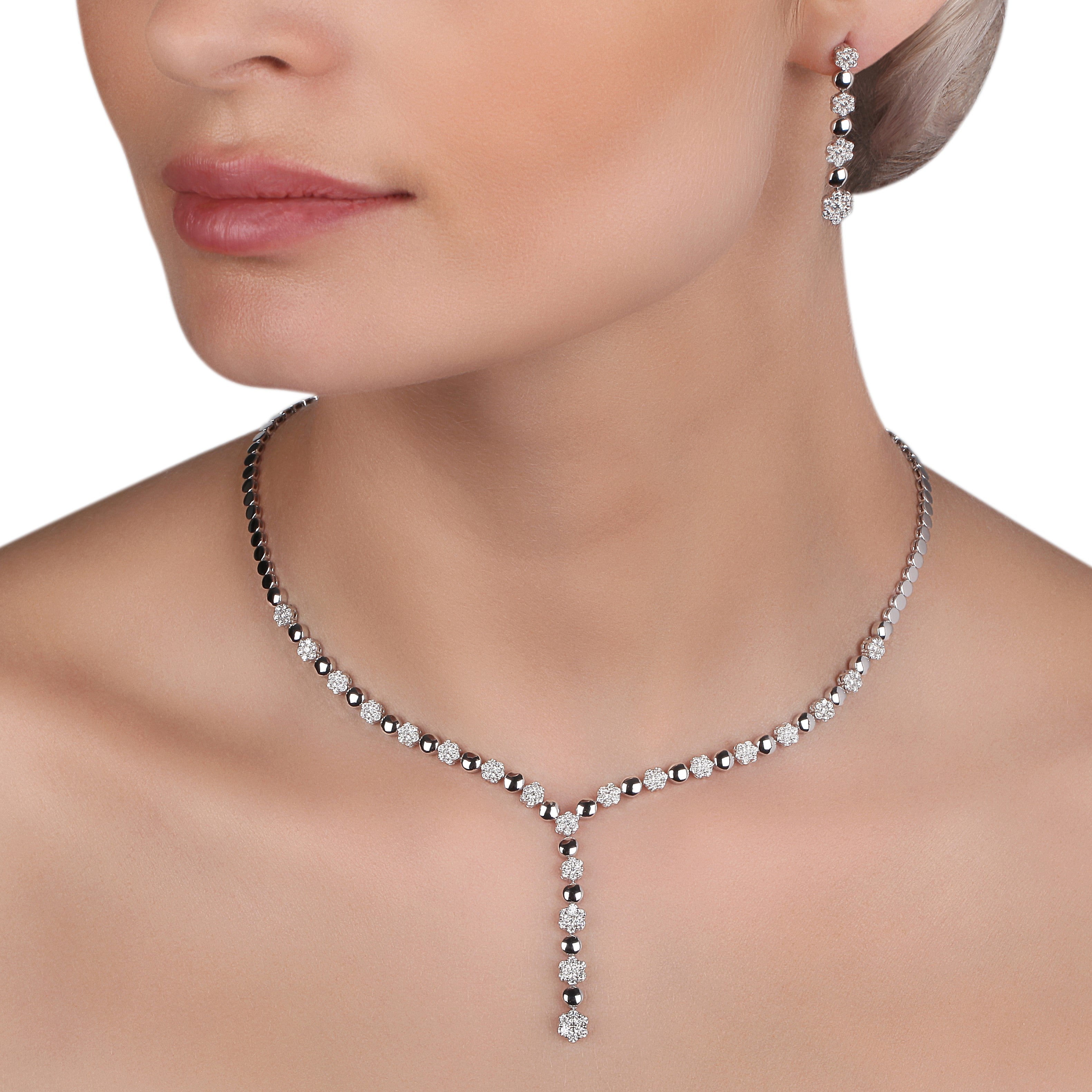 Patterned Drop Diamond Collar Necklace | Diamond Necklace | Diamond Pendant Necklace