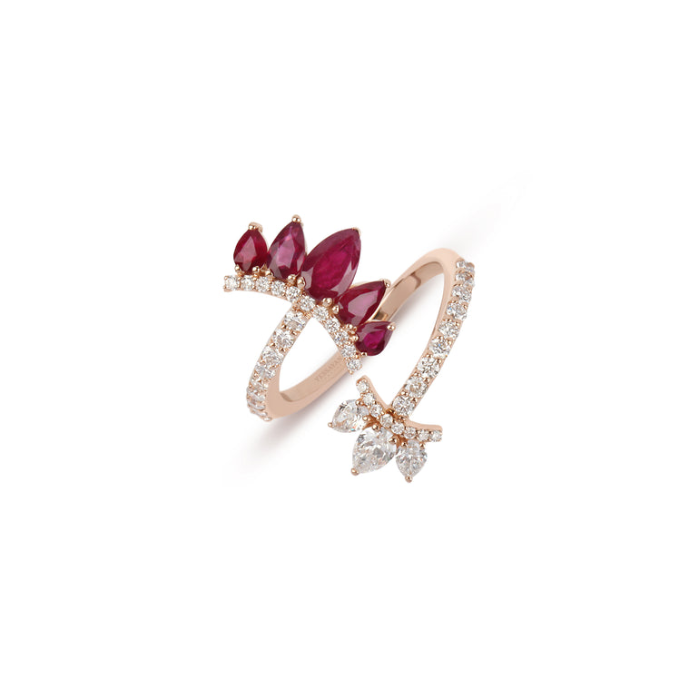 Pear Rubies & Diamond Rose Gold Ring | Diamond Ring | Diamond Jewellery Online