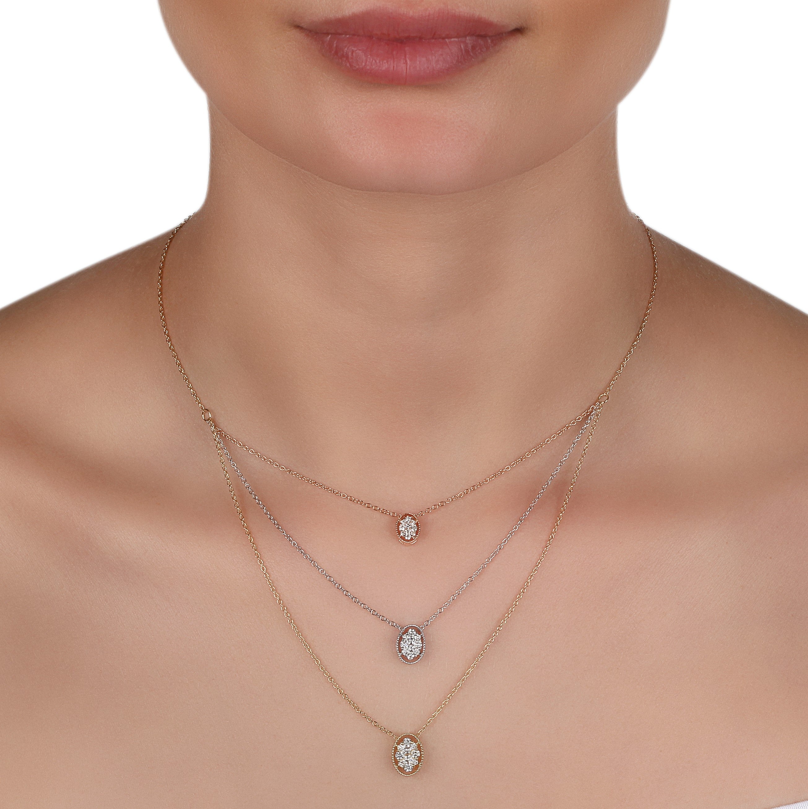Three-Tone Layer Diamond Necklace | Diamond Necklace