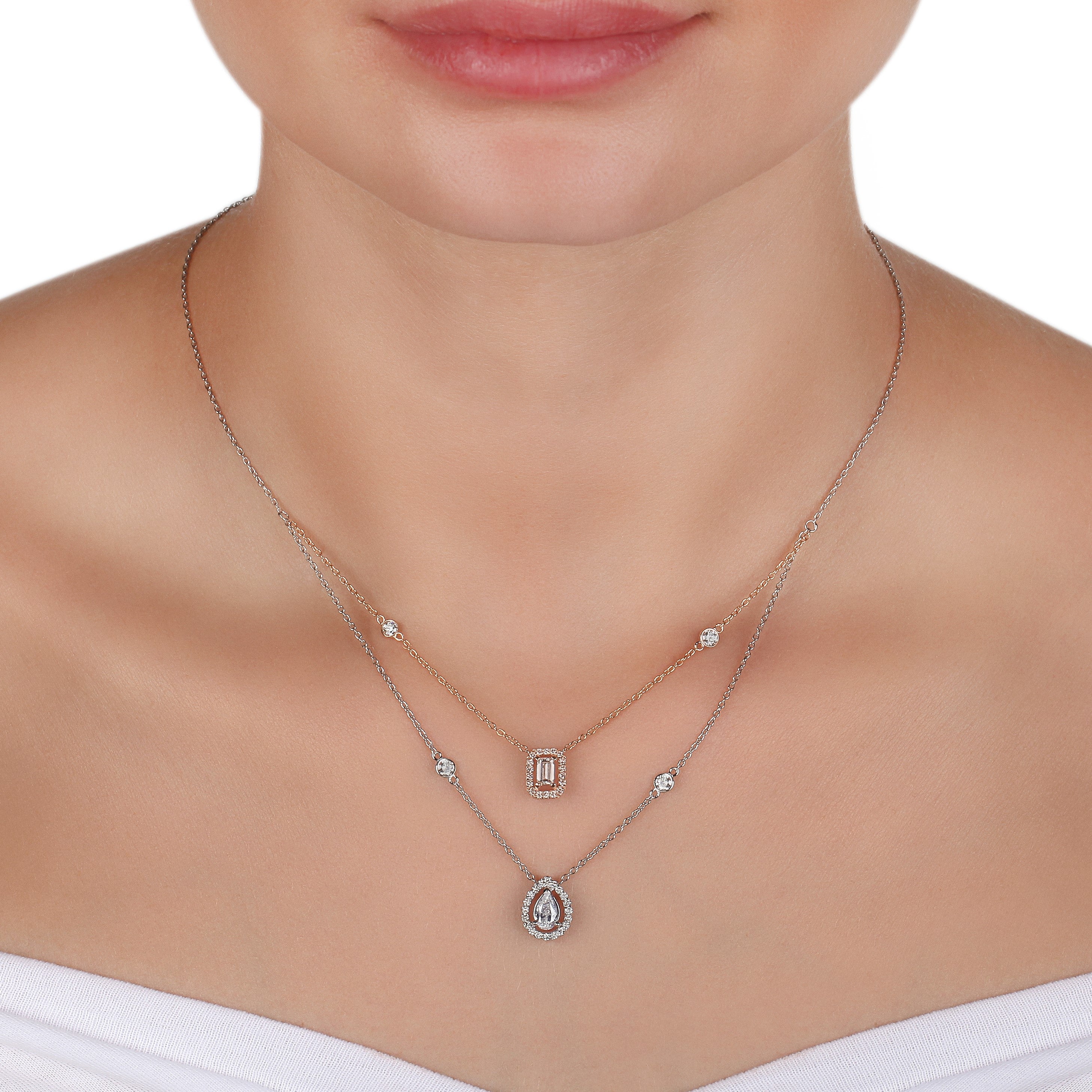 Two-Tone Layer Mixed Cut Diamond Necklace | Diamond Jewellery Necklace