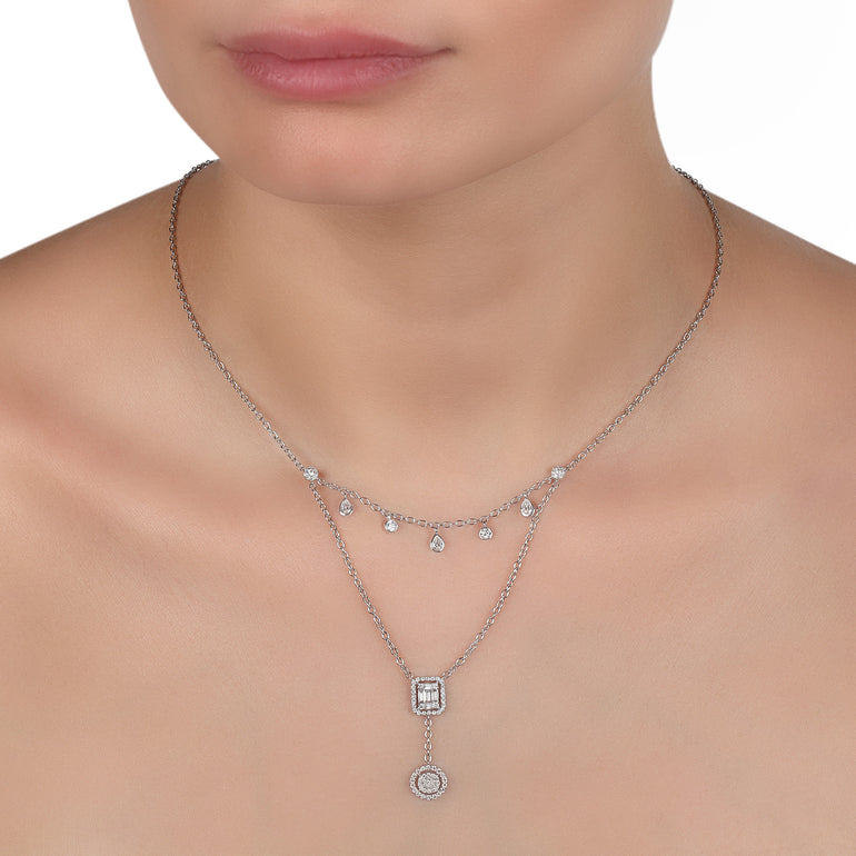 Layer Mixed Cut Diamond Lariat Necklace | Diamond Necklace 
