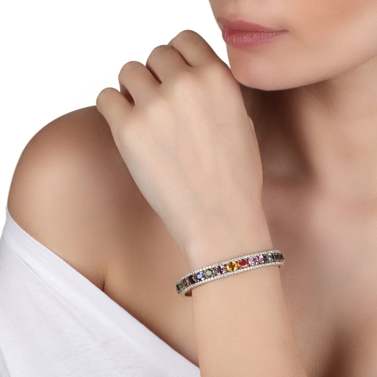 Colorful Sapphire & Diamonds Cuff Bracelet |  Jewel Online Shopping