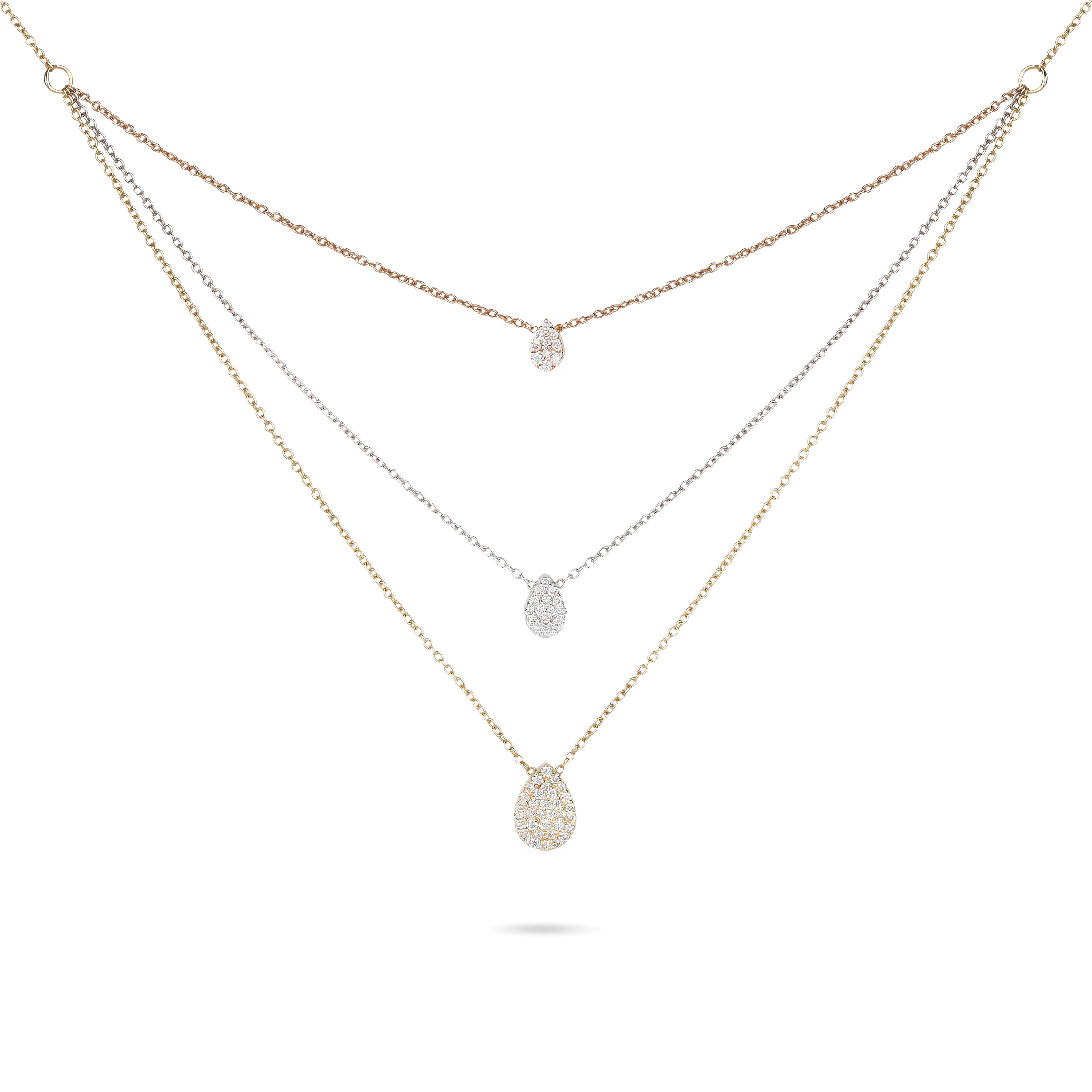 Three-Tone Layer Illusion Pear Diamond Necklace | Diamond Necklace | Diamond Jewellery Necklace