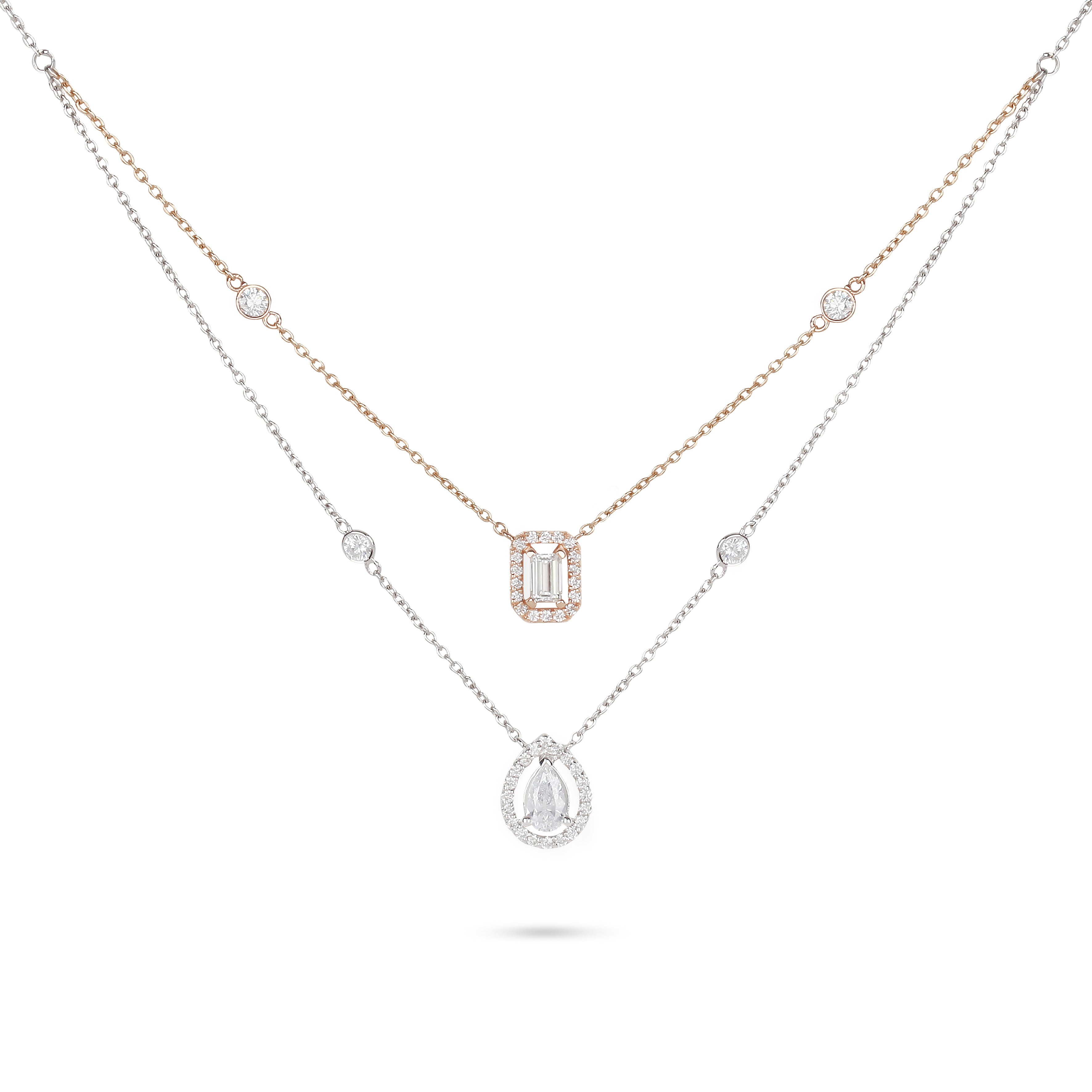 Two-Tone Layer Mixed Cut Diamond Necklace | Diamond Necklace | Buy Diamond Necklace Online