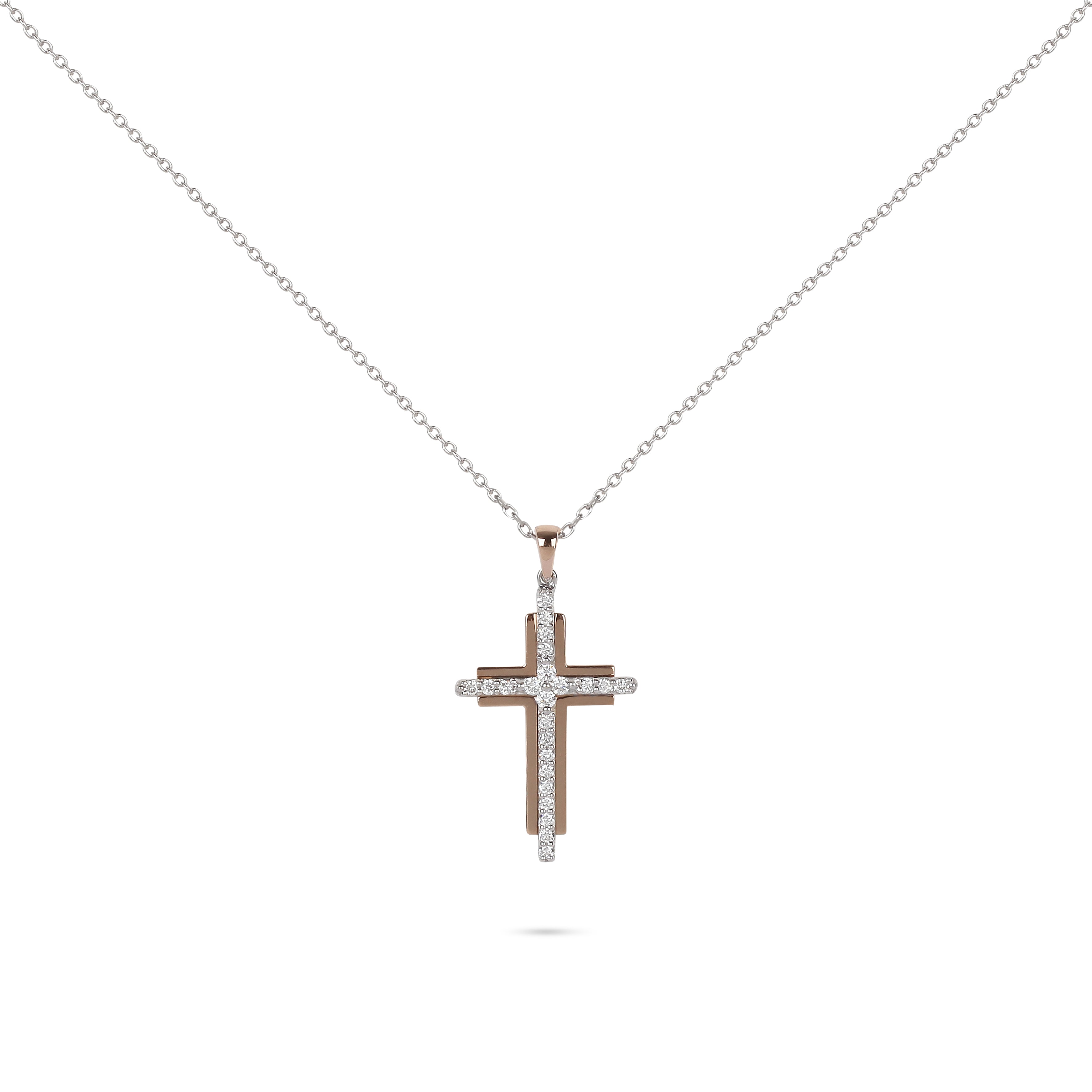 Two-Tone Cross Diamond Necklace | Diamond Necklace | Diamond Gold Necklace